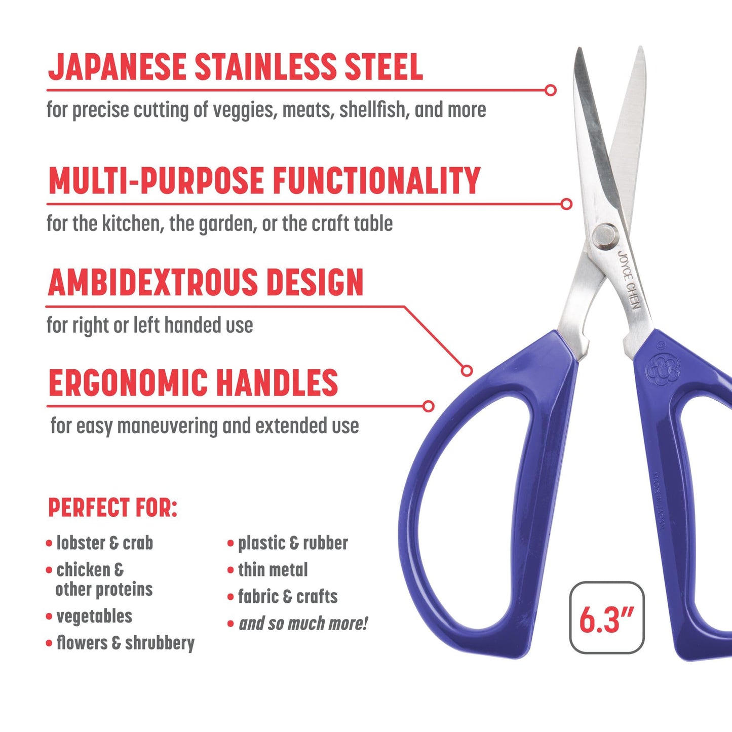 Joyce Chen Original Unlimited Kitchen Scissors All Purpose Kitchen Shears With Comfortable Handles, Blue, 2 Pack