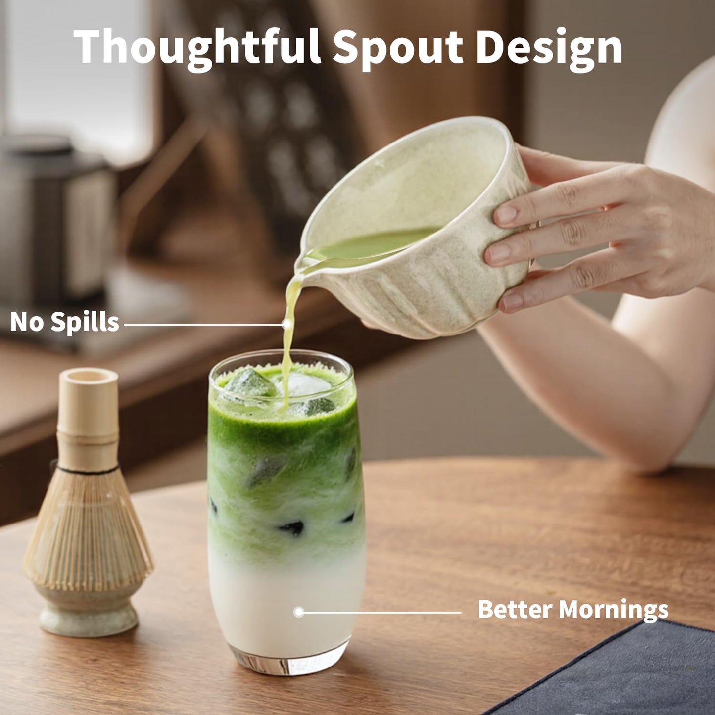 8 Pcs Matcha Whisk Set - HTRCXB Matcha Set with Ceramic Bowl, Bamboo Whisk & Holder, Scoop, Sifter, Measuring Spoon, Scoop Rest & Tea Towel, Complete Gift Kit for Beginners & Tea Lovers