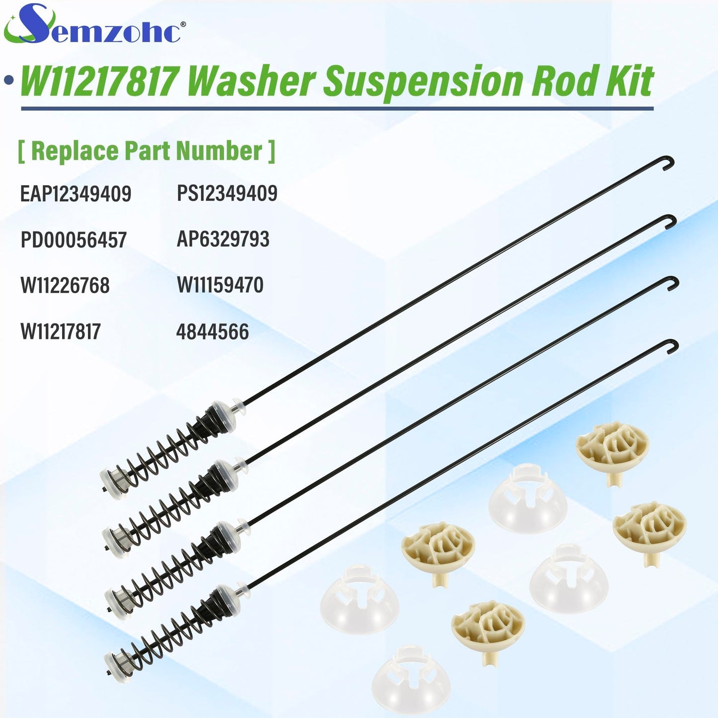 Semzohc W11217817 WTW4850HW1 WTW4855HW1 WTW4855HW2 WTW4855HW3 WTW4955HW1 WTW4955HW3 WTW4950HW1 WTW4655JW2 Washer Suspension Rod Kit 26.45 inch Fit for Whirl-pool Washer,also fit for May-tag MVWC465HW2