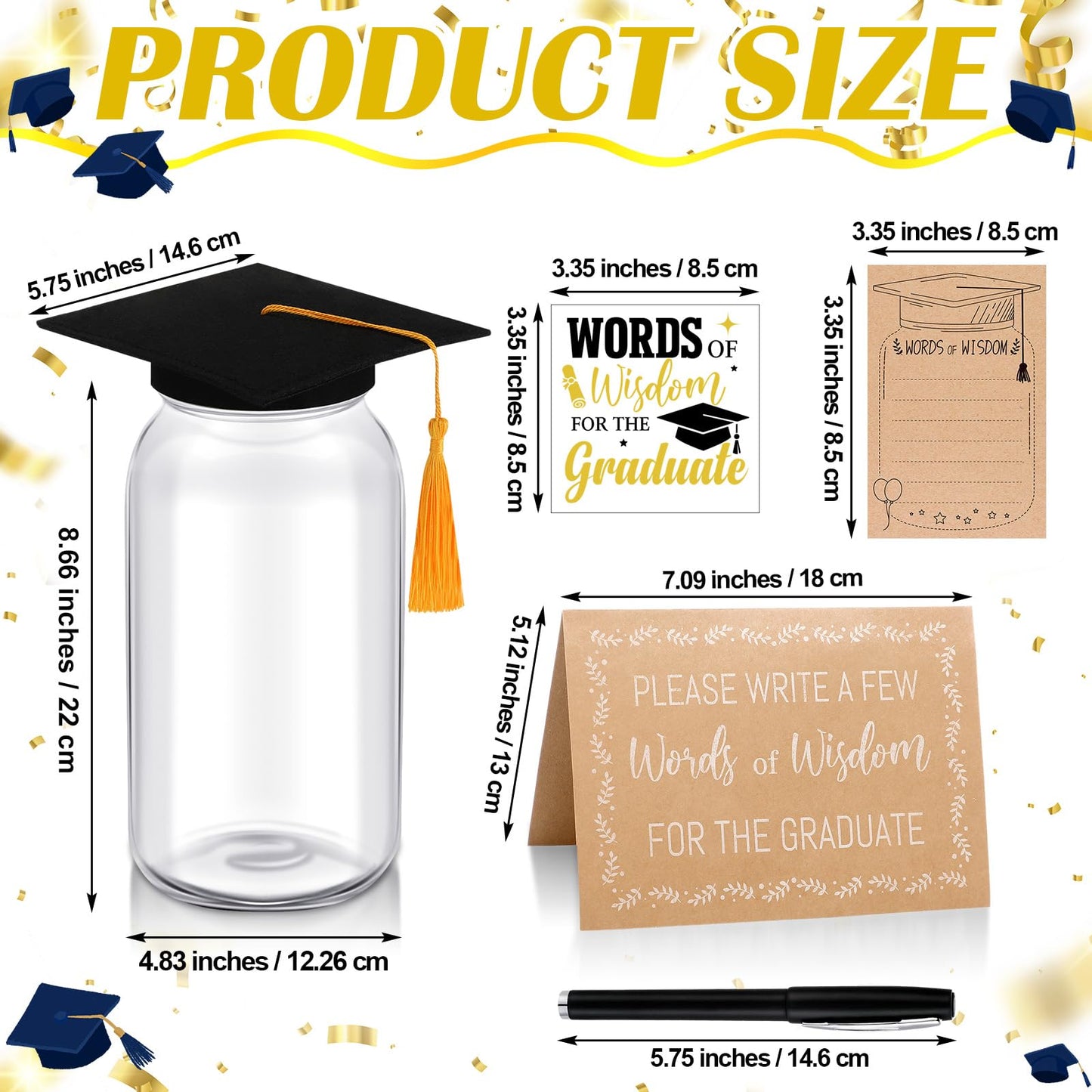 Newtay 55 Pcs Large Words of Wisdom Graduation Glass Jar Graduation Wishes & Advice Cards and Sign Guest Book for Graduate Decoration Best Wishes Grad Party Supplies(Funny)