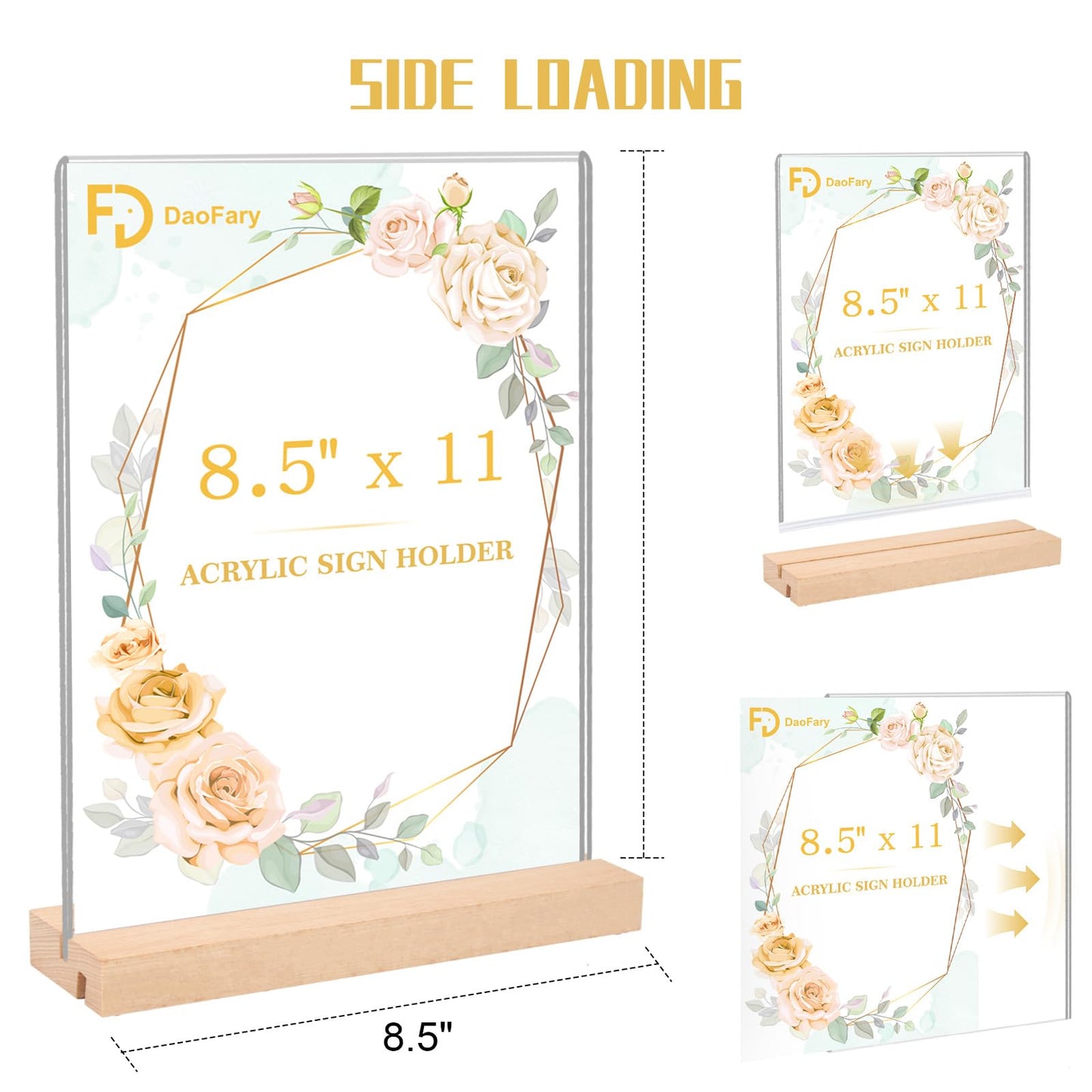 12 Pack Acrylic Sign Holder 8.5 x 11, L/T Shape Double Sided wood Picture Frame Stand up Table Top Sign Holders, Clear Display Stand Menu Flyer Holder for Wedding Party (Provide Non slip Mats)