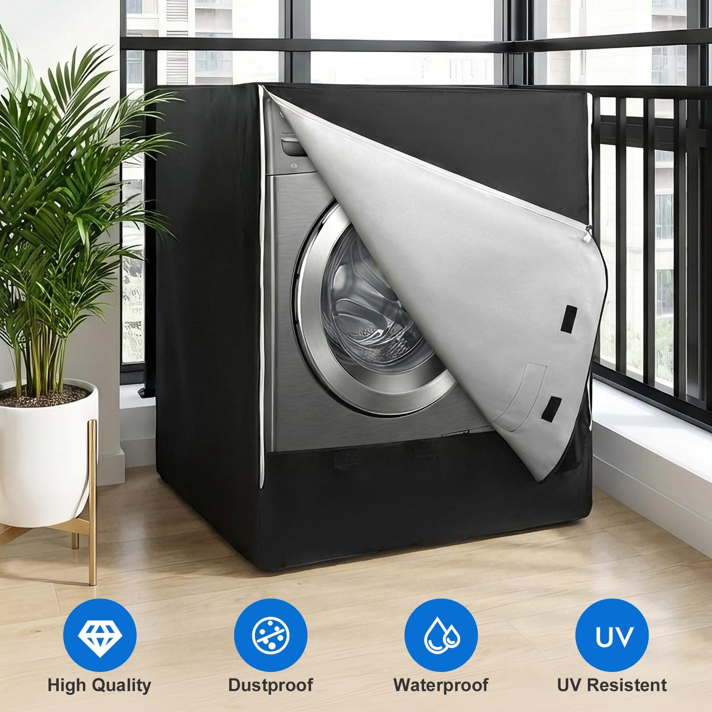 2 Pack Waterproof Washer and Dryer Covers with Durable Zipper 27"W X 33"D X 39"H Large Heavy Duty Washing Machine Cover for Top Load & Outside Use, Black