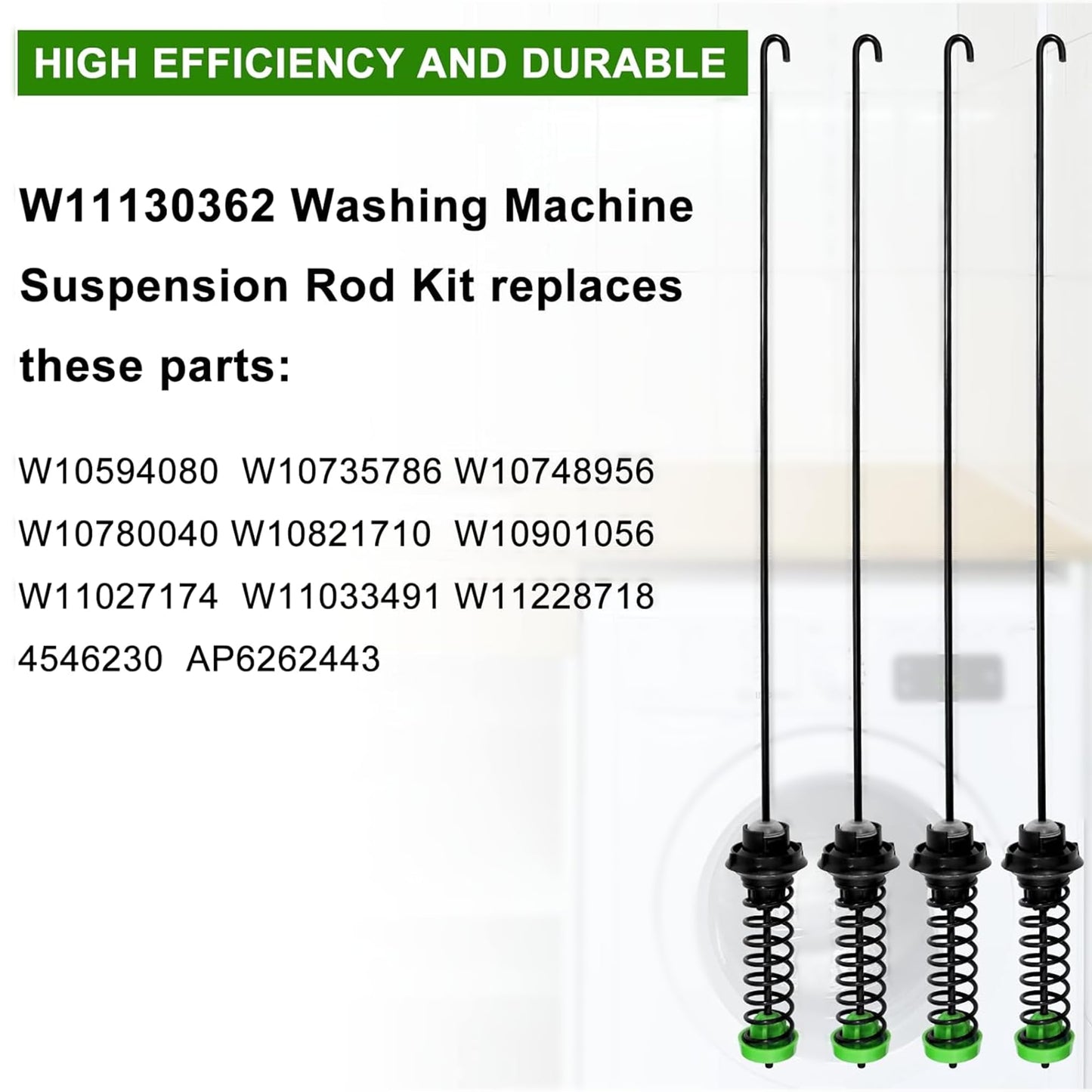 TOMOON Suspension Rod Kit for May-tag MVWC565FW2 MVWC565FW1 MVWX655DW1 MVWX655DW2 Bravos Washer, Replacement Damper Rods for Whirl-pool WTW5000DW3 WTW5000DW2 WTW5000DW1, Fix Shaking & Unbalanced, 4PCS
