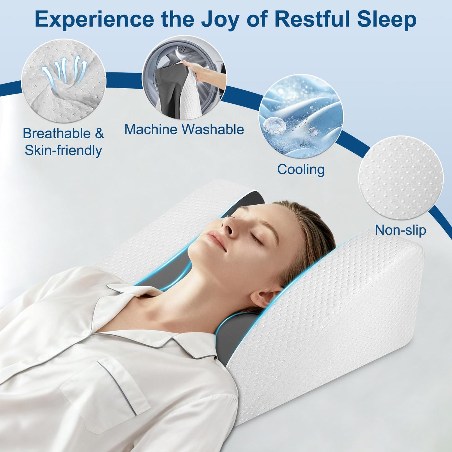 SnugSafe 26° Back Sleeping Training Pillow, Facial Surgery Recovery Pillow for Facelift, Hair Transplant, Rhinoplasty, Wrinkle Prevention & GERD, Cooling Fabric & Air Layer Fabric, Anti-Slip