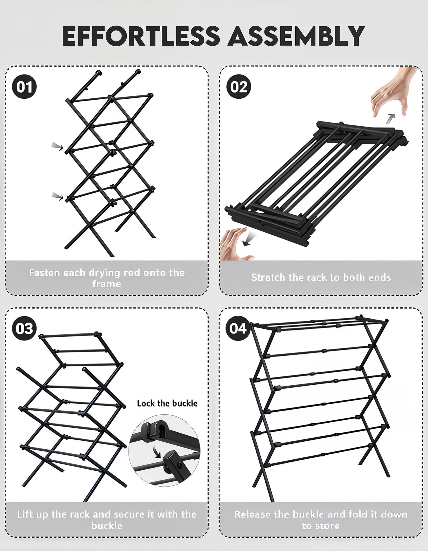 UNICCA 3-Tier Metal Folding Clothes Drying Rack, Laundry Drying Rack Clothing | Collapsible Dryer Racks for Laundry | Indoor & Outdoor,Black