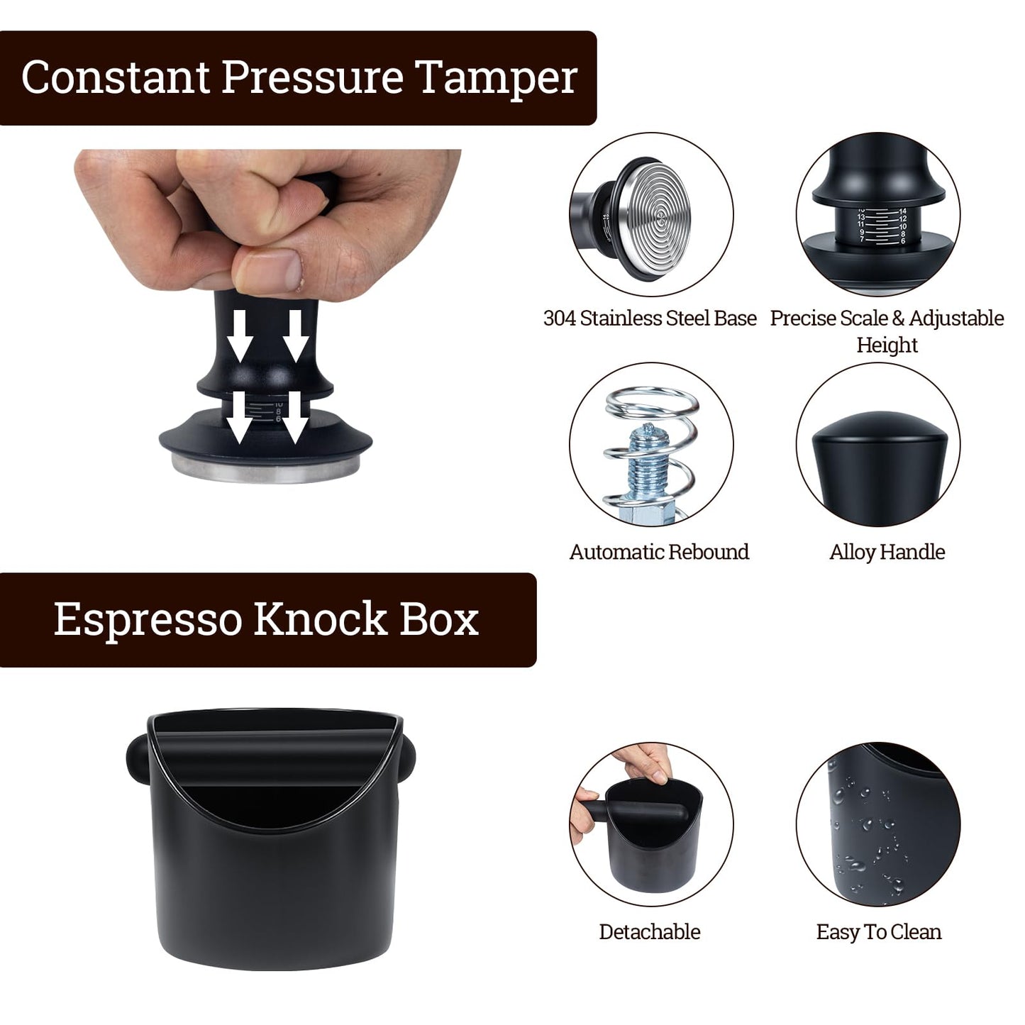 29PCS Espresso Accessories Kit,51mm Espresso Tamper Tools,Includes Wood Station,Distributor,Knock Box,Stirrer,Dosing Funnel,Brush,Puck Screen,Frothing Pitcher,Powder Ring,Towel,Decorative Stencils
