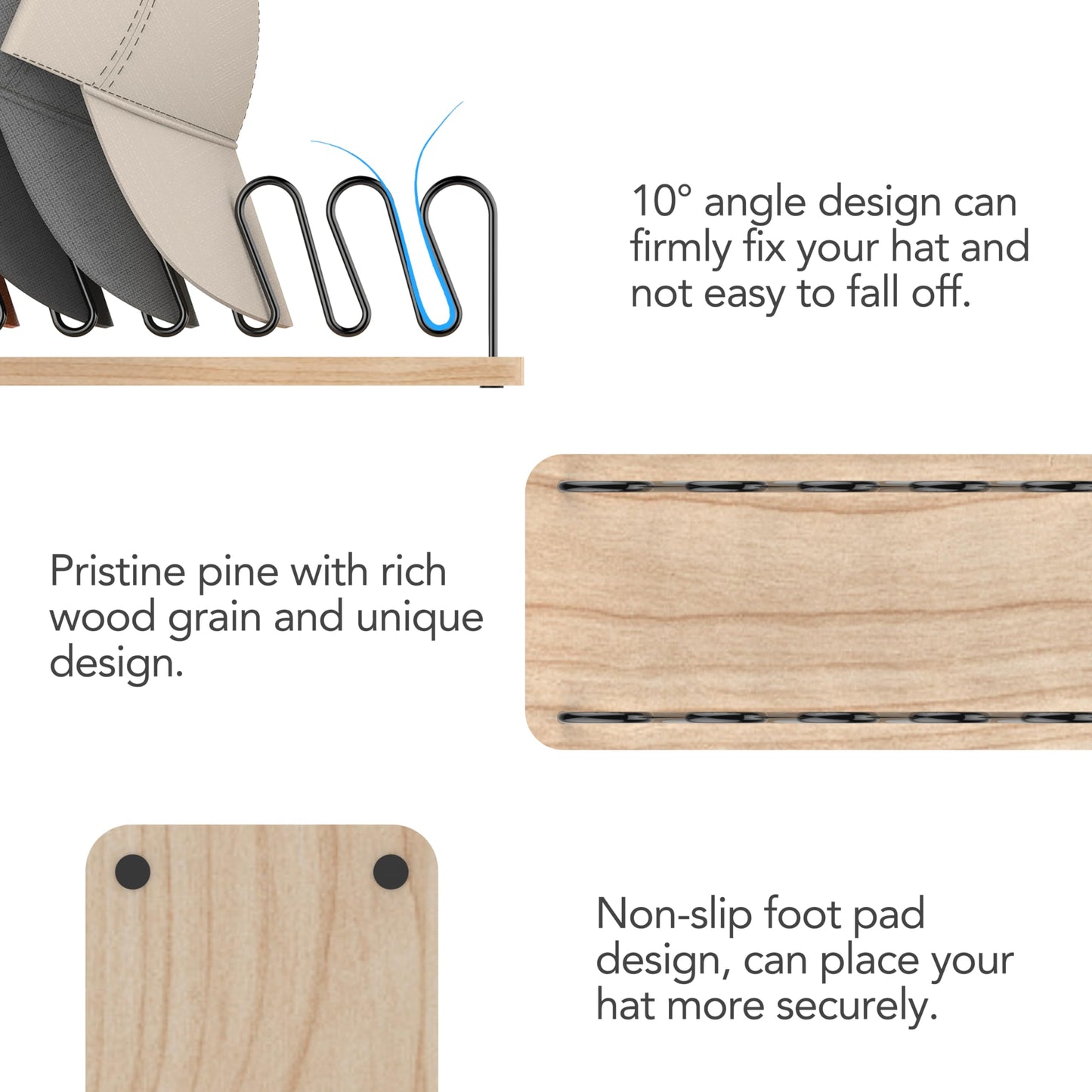 JigJag Hat Organizer for Baseball Caps 2 Pack, Premium Wood and Metal Design Hat Storage for 14 Baseball Caps, Tabletop Hat Racks for Closet, Dresser, Entrance (2PCS)
