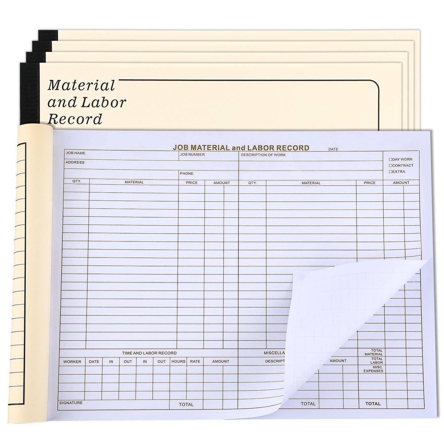 Epakh 5 Pack Material and Labor Records Pads - Job Forms Record 100 PCS Each Precut Lines with Carbon Copy for Small Business Construction Industry