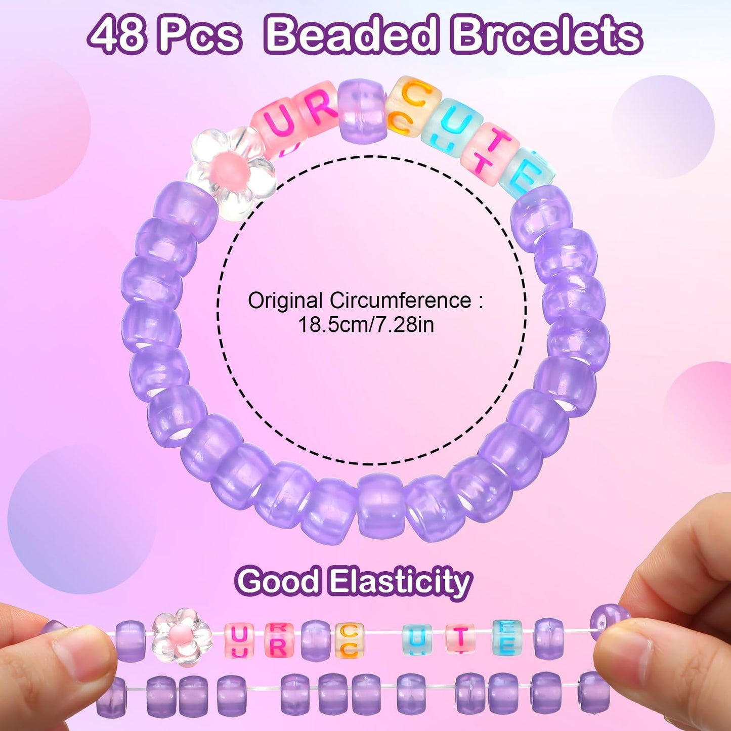 Equsion 48 Pcs Music Party Supply Rave Kandi Bracelets Glow in the Dark Wear and Trade Handmade Party Rave Bracelets Alphabet Plus Music Festival Accessories Every Time for Women Men(Vibrant)