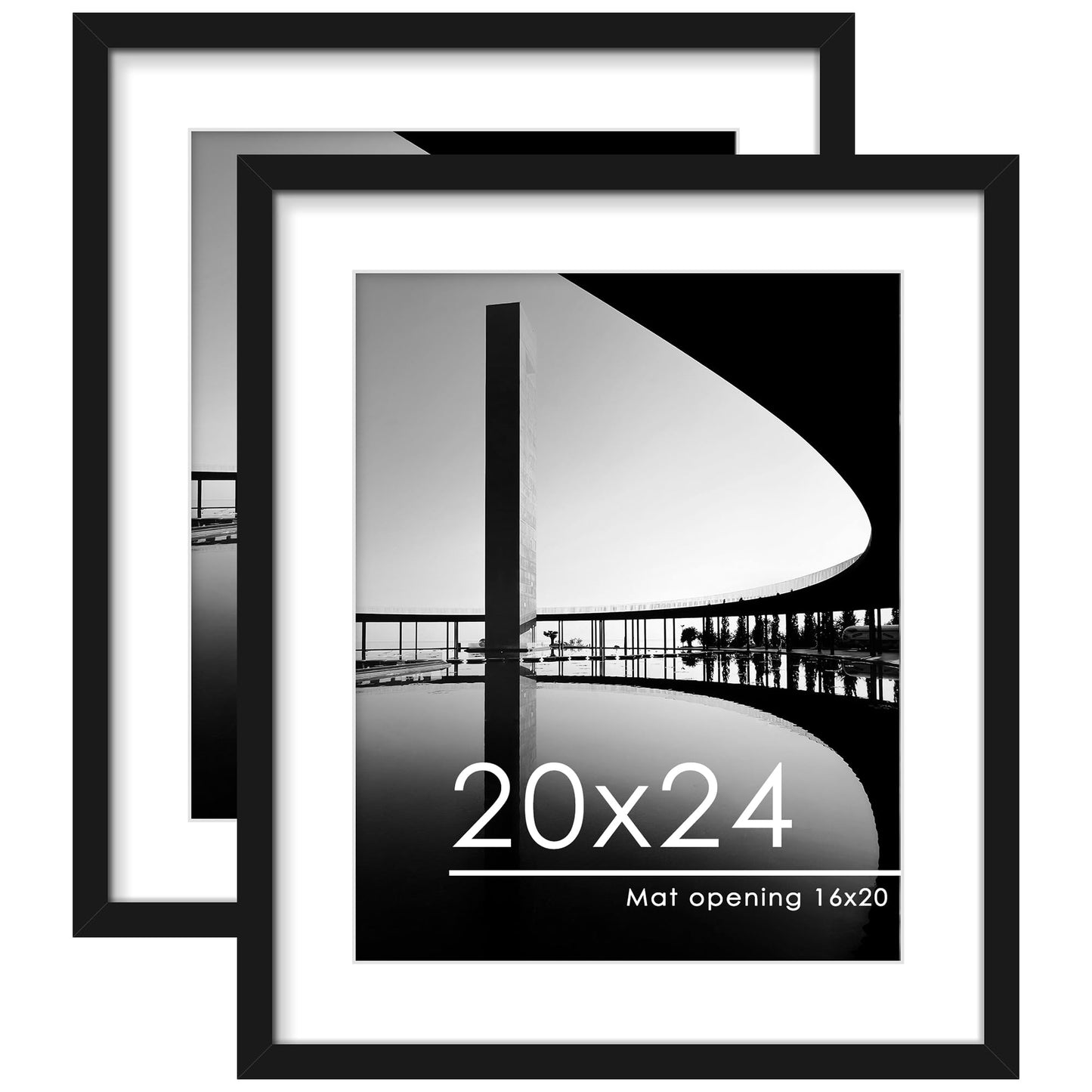 PEALSN 20x24 Picture Frame Set of 2, Display Pictures 16 x 20 with Mat or 20 x 24 without Mat for Wall Mounting Display, Poster Frames, Black