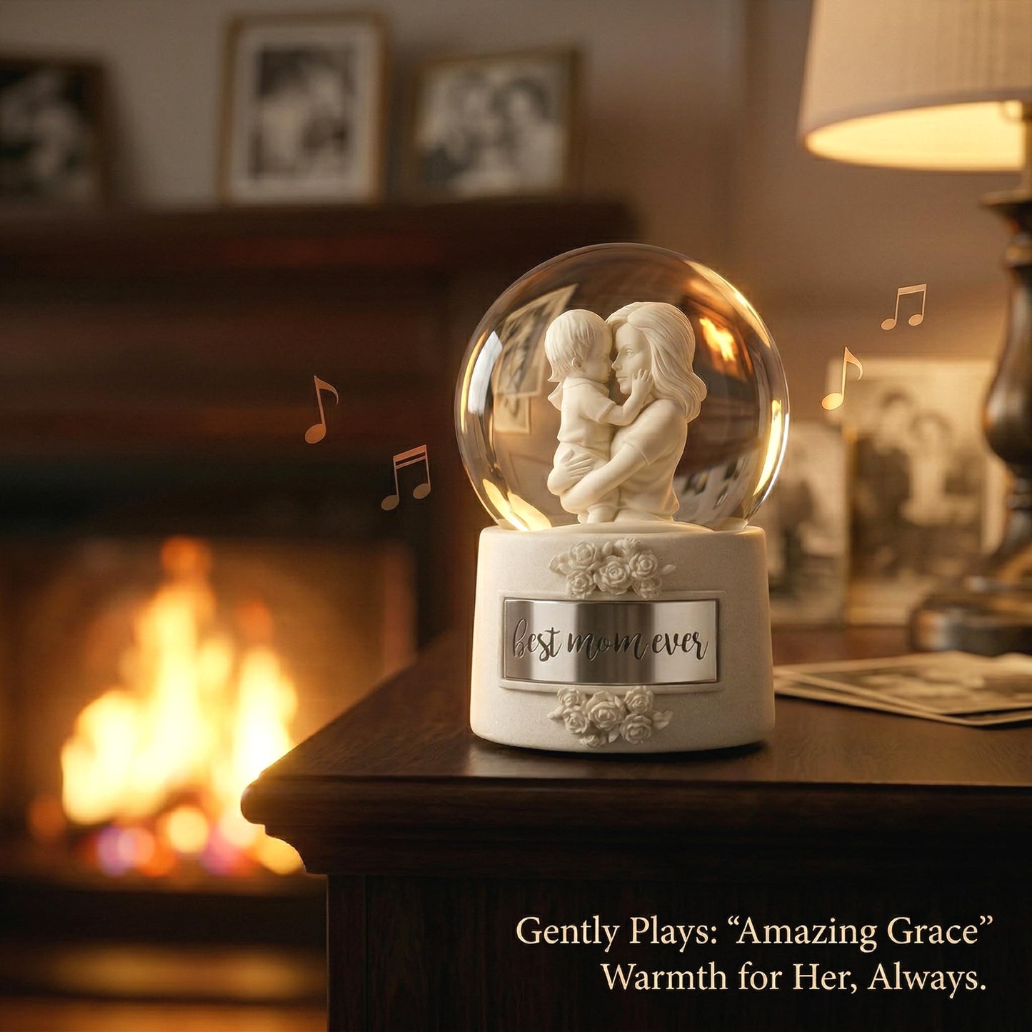 Mom Snow Globe Music Box, Wind-up Musical Water Globe with Mother and Son Figurine and Best Mom Ever Plaque, Mothers Day Birthday Gift for Mom from Daughter Son