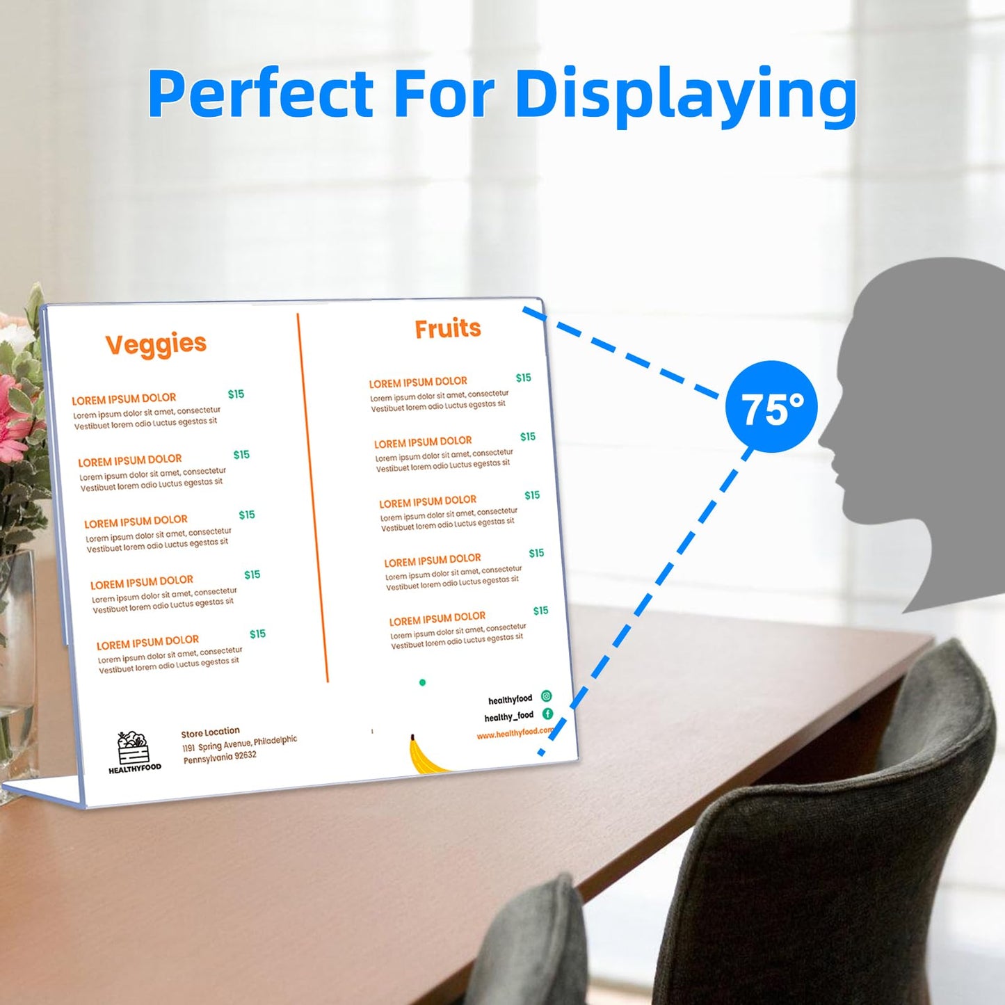 12 Pack L Shape Slanted Back 11x8.5 Plastic Sign Holders with Anti-Slip Pads, Business & Store Acrylic Tabletop Display Stand for Flyers, Menus, Documents, Price, Wedding, Party Decoration