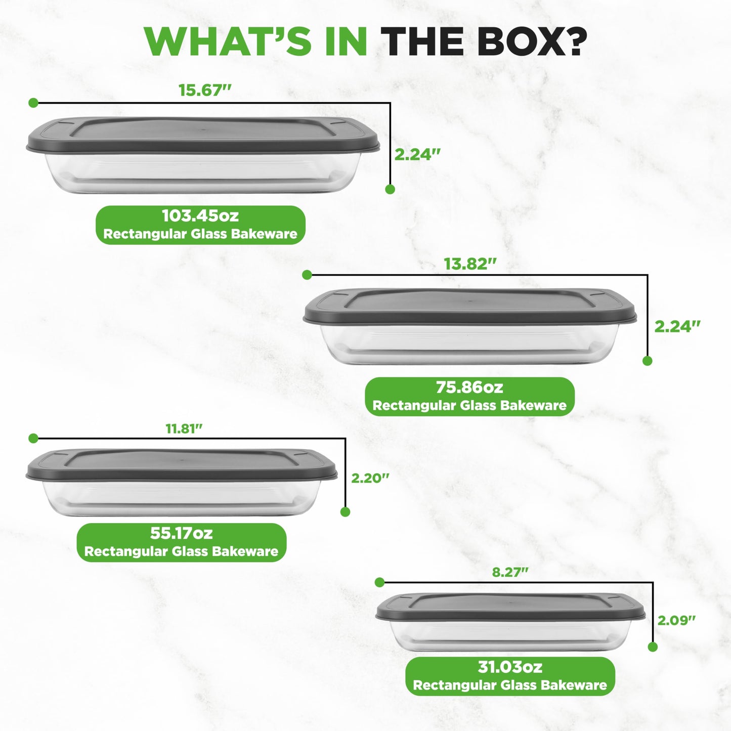 NutriChef 8-Piece Deep Glass Baking Dish for Oven with Lids - Casserole Dishes for Oven - Bakeware Sets for Lasagna, Meatloaf, Leftovers, Cooking, & Dishwasher Safe -Gray