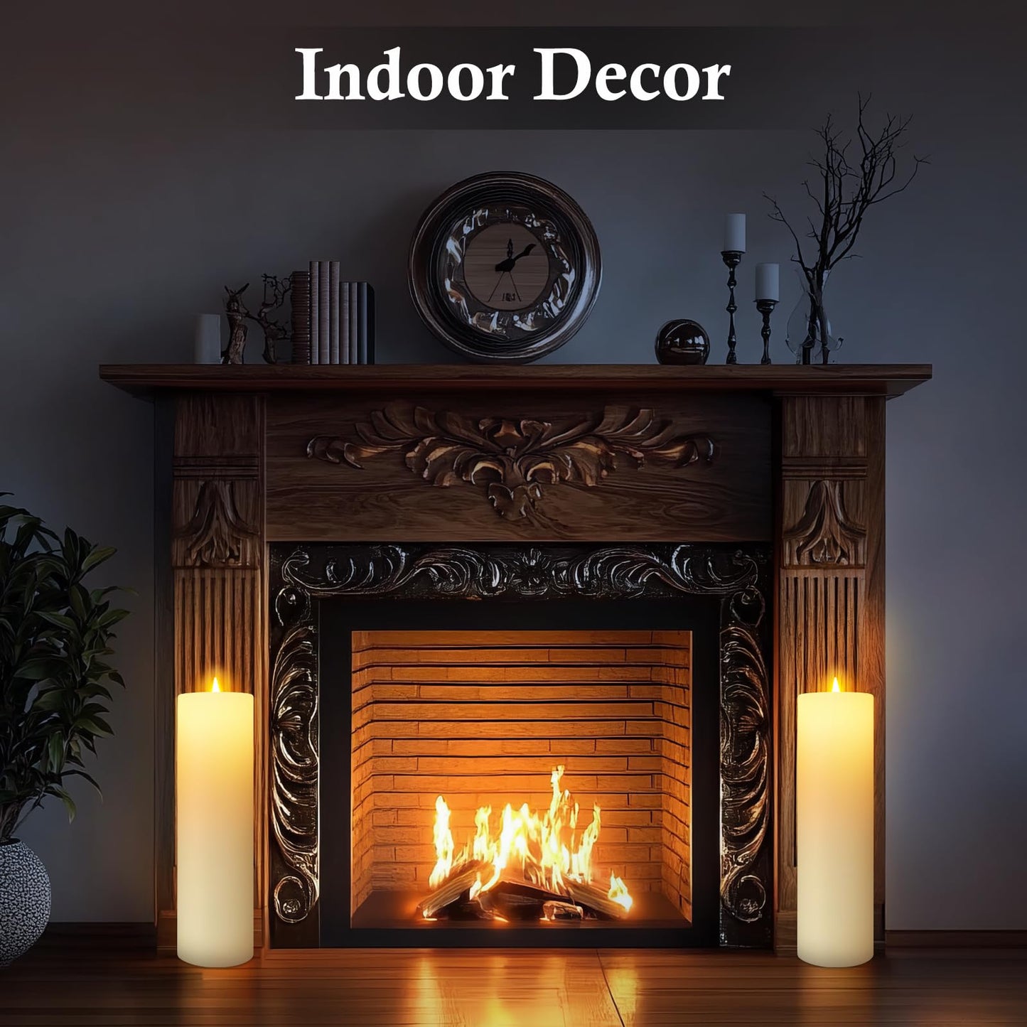 14" x 4" Large Outdoor Candles, Waterproof Flickering LED Flameless Candles with Timer, Battery Operated Candles with Remote Control Realistic Fake Pillar for Patio Porch Lanterns, Ivory 2 Pack