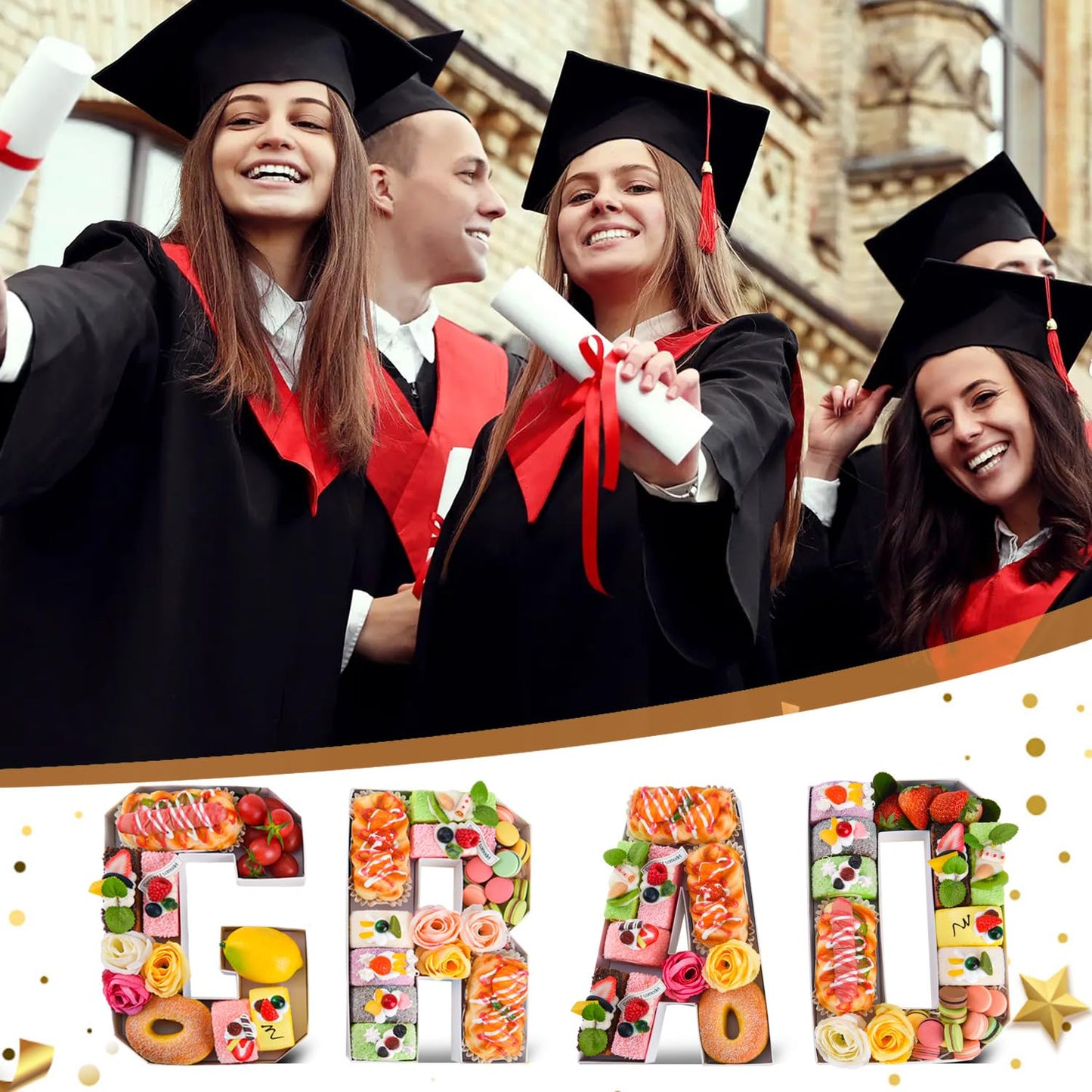 Datyiiha GRAD Set Cardboard Letter for Charcuterie 10.2'' Congrats Grad Fillable Tray Charcuterie Paper Box for Graduation Party Decorations Chocolate Candy Cupcake Container