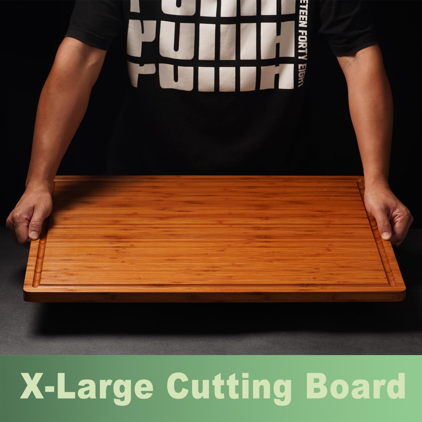 Allsum Extra Large Carbonized Bamboo Wood Cutting Boards for Kitchen, Huge Chopping Board with Juice Grooves & Handles Resisting to Warping and Cracking, Huge Charcuterie Boards, 24"L x 18"W