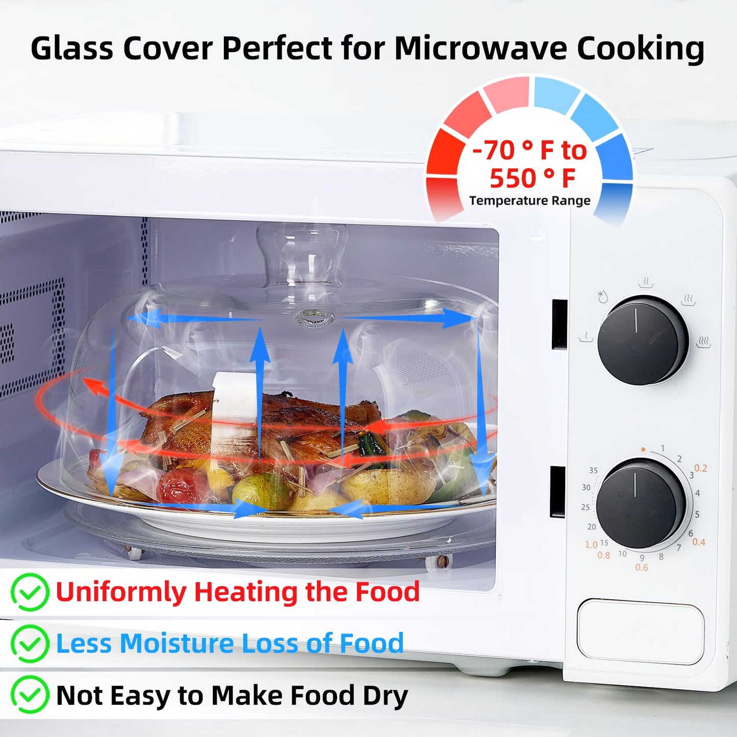 10 inch Glass Microwave Splatter Cover, 5" Extra Tall Microwave Plate Cover for Food, All Glass, BPA-Free & Non-Plastic, Dishwasher Safe