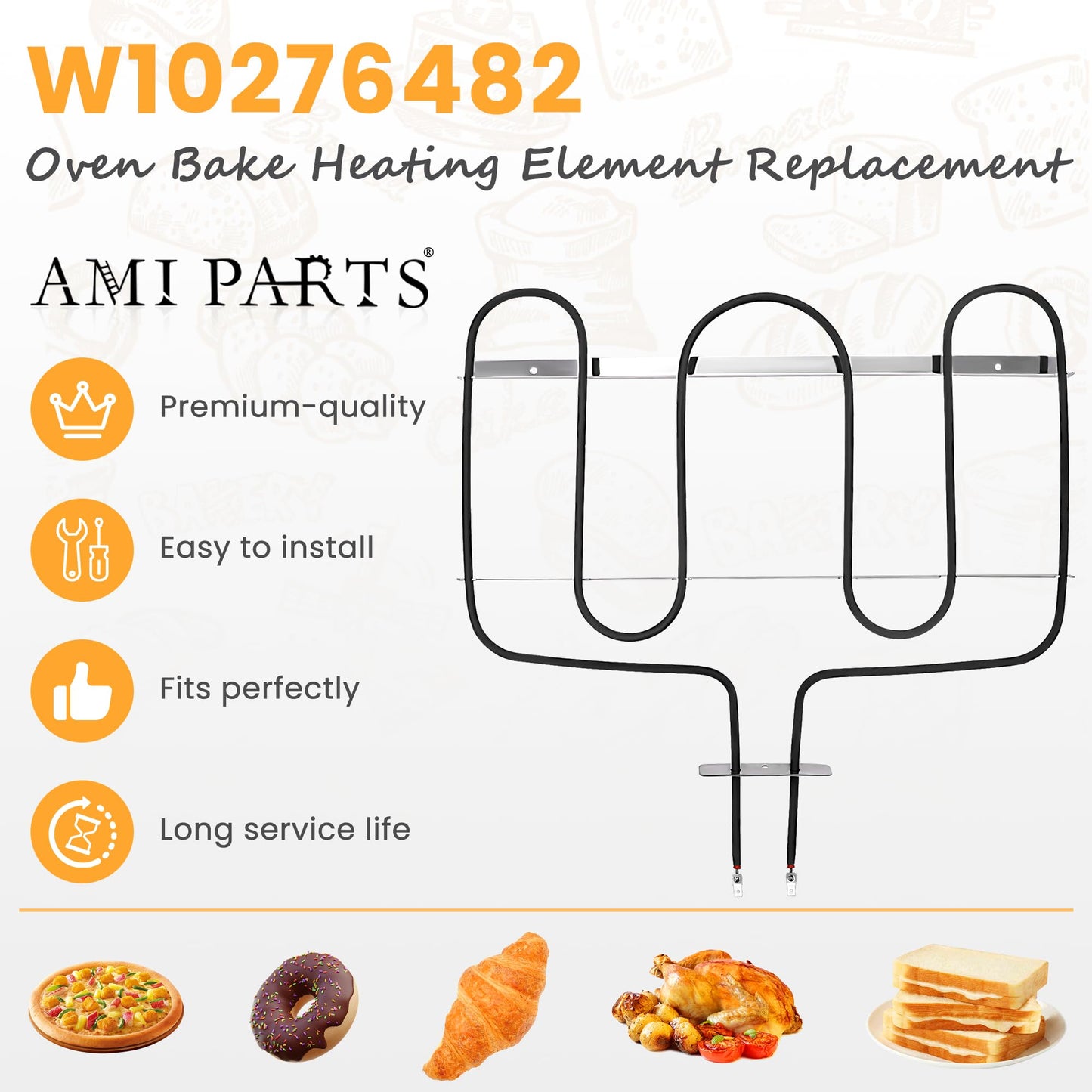 Lower Bake Element W10276482 PS3489207 AP4701262 3600 Watts Range Oven Bake Heating Element Fit for May-tag Kitchen-aid Oven Heating Element MERH865RAB15 AER5515QAW by AMI PARTS
