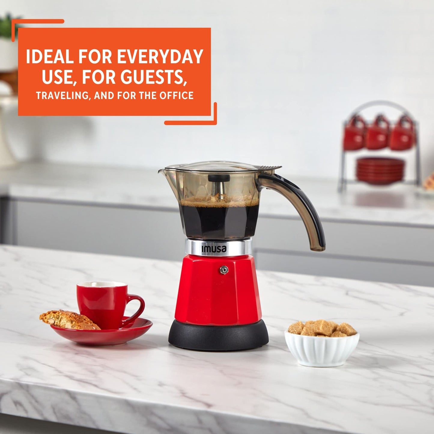 IMUSA 6 or 3cup Electric Espresso Maker, Red