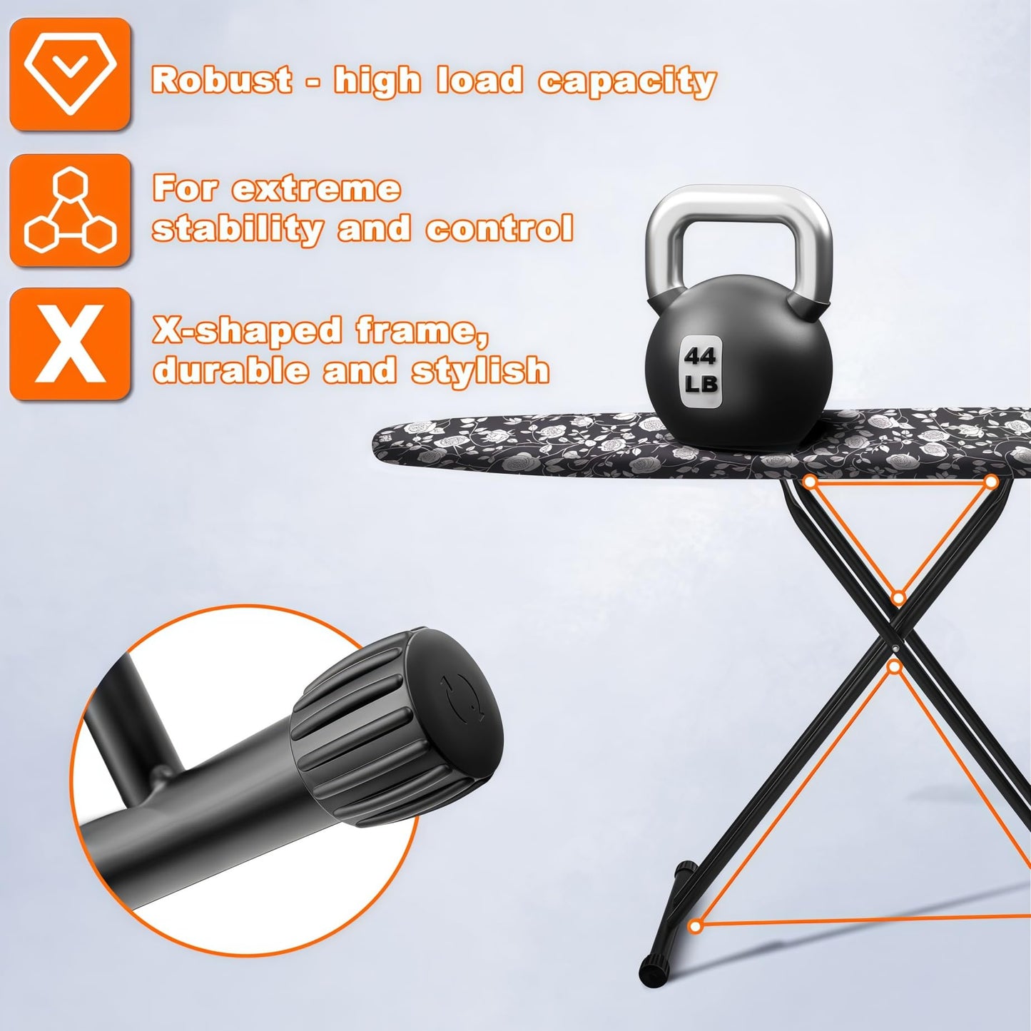 HLILBTE Ironing Board, Compact Ironing Board 13x43 Ironing Area with Extra Thick Height Adjustable Ironing Boards, Stable Structure, Easy to Fold,Silicone Iron pad