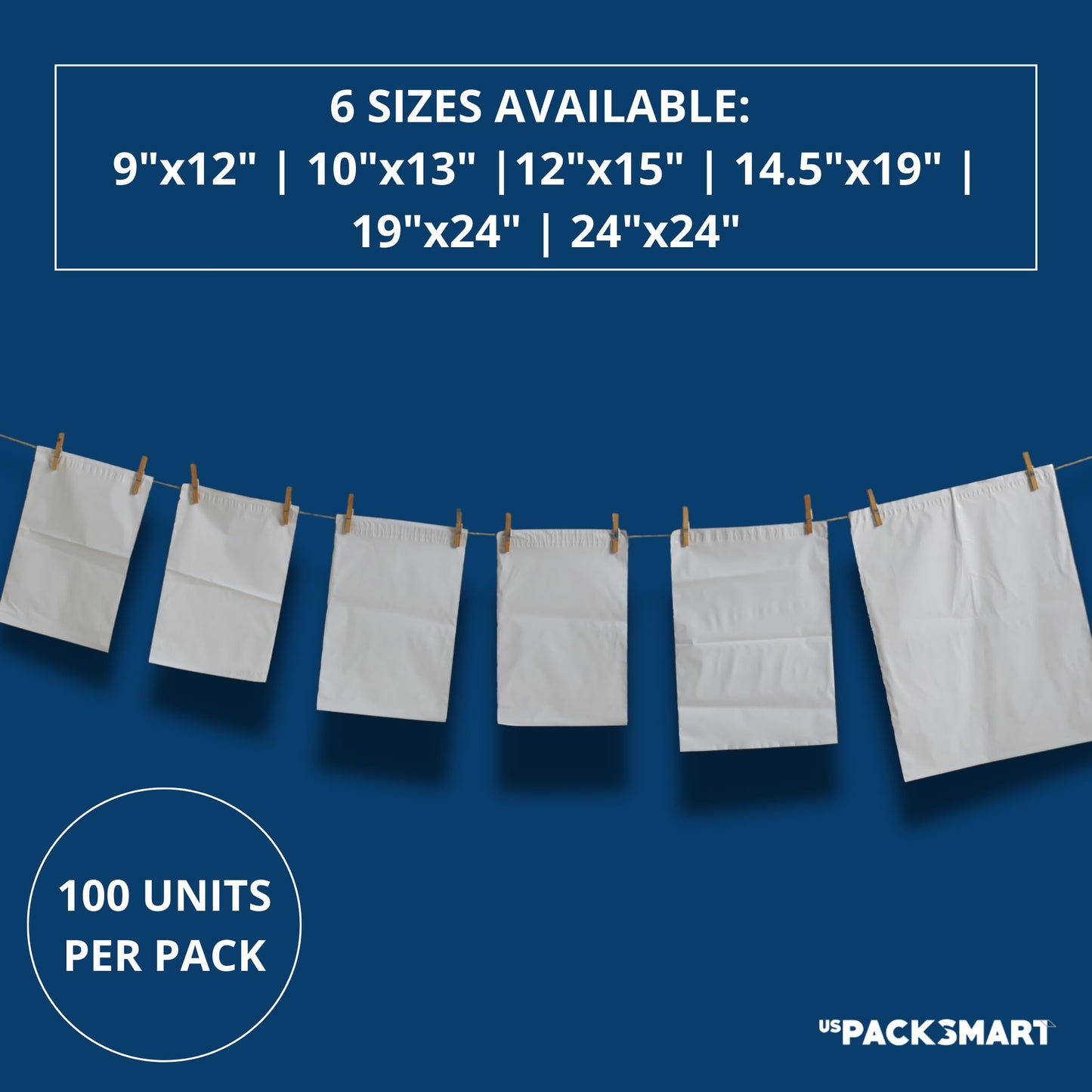 US PACK SMART White Plastic Poly Mailers 19"x24" | Shipping Bags for Clothing, Books & Accessories | Durable Shipping Envelopes | Waterproof and Tear-Proof with Strong Self-sealing Adhesive | 100-Pack