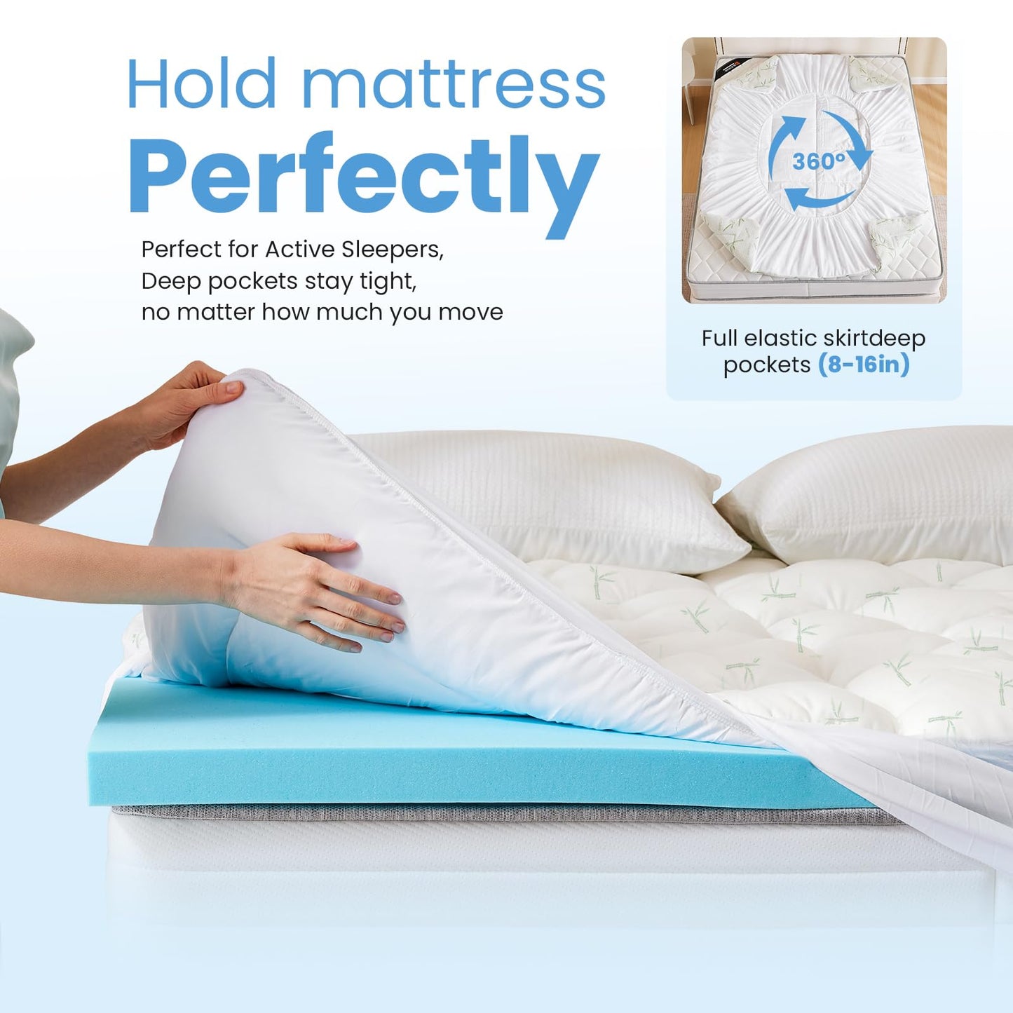 DUMOS Dual Layer Memory Foam Mattress Topper Full, Gel Memory Foam Mattress Topper and Pillow Top Mattress Pad Cover for Body Pressure Relief, Soft Thick Topper with 8-16 Inch Deep Pocket