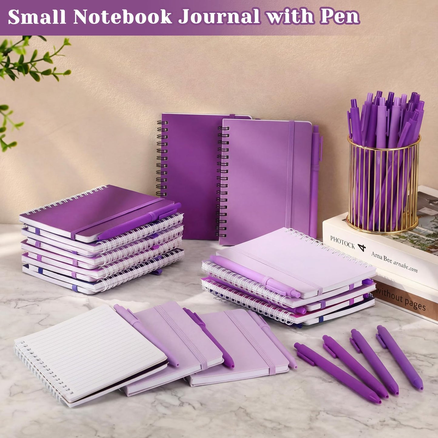 Fulmoon 30 Set Small Spiral Notebooks A6 with Pens Bulk, Multicolor 4" x 6" Pocket Notebooks Mini Lined Journals 50 Sheets for Back to School Supplies Students Gifts Rewards Office (Violet Bloom)