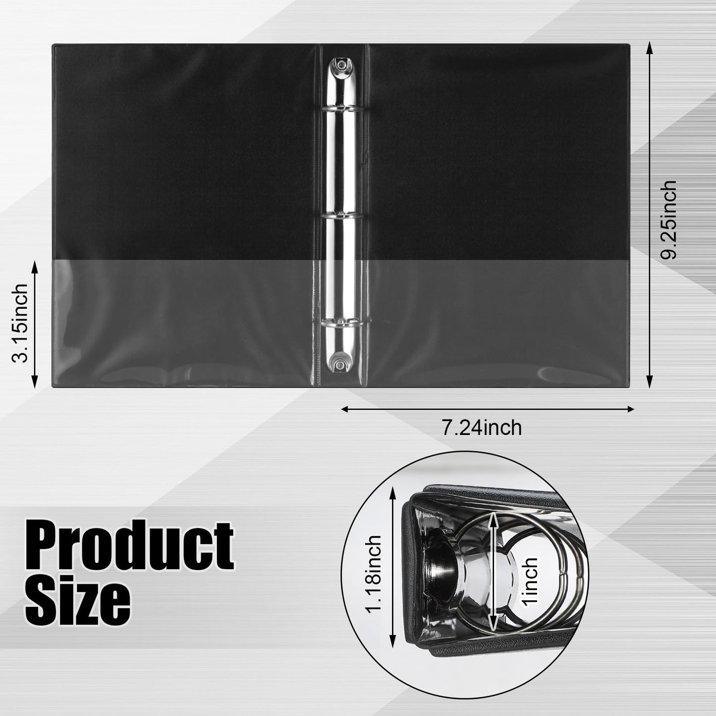 Resurhang 6 Pcs 1 Inch 3 Ring Binders 9.25 x 7.24 Inch Mini Small Black 3 Round Ring Binder with 2 Clear Pockets Fits 5 1/2 x 8 1/2 Binder Paper Pages Planner
