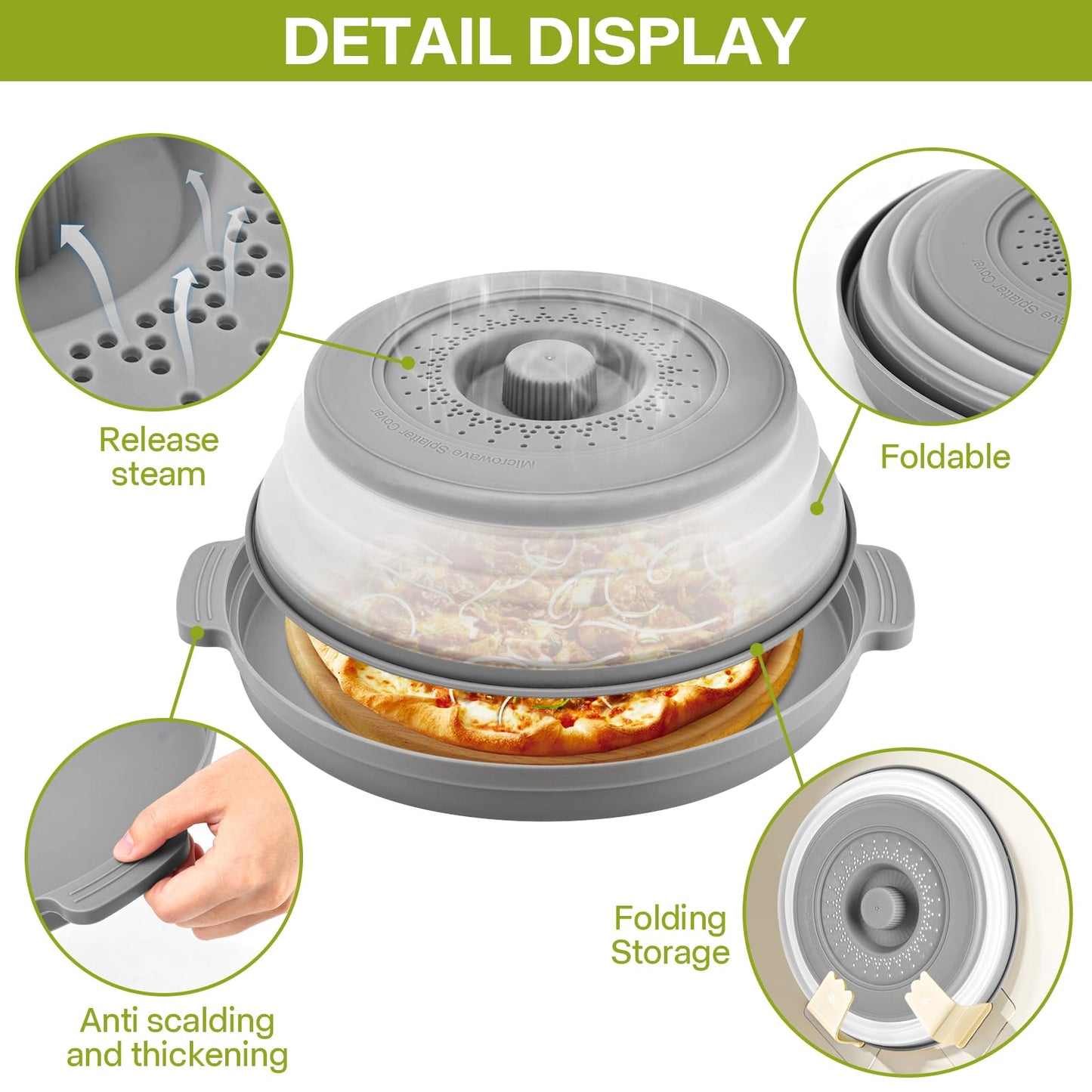 2 Pack Microwave Splatter Cover for Food with Anti-scald Base Plate,Large Plastic & Silicone Vented Avoid Scalding Collapsible Guard Lid,Kitchen Essential Gadgets for Meal Prep-10.7 Inch
