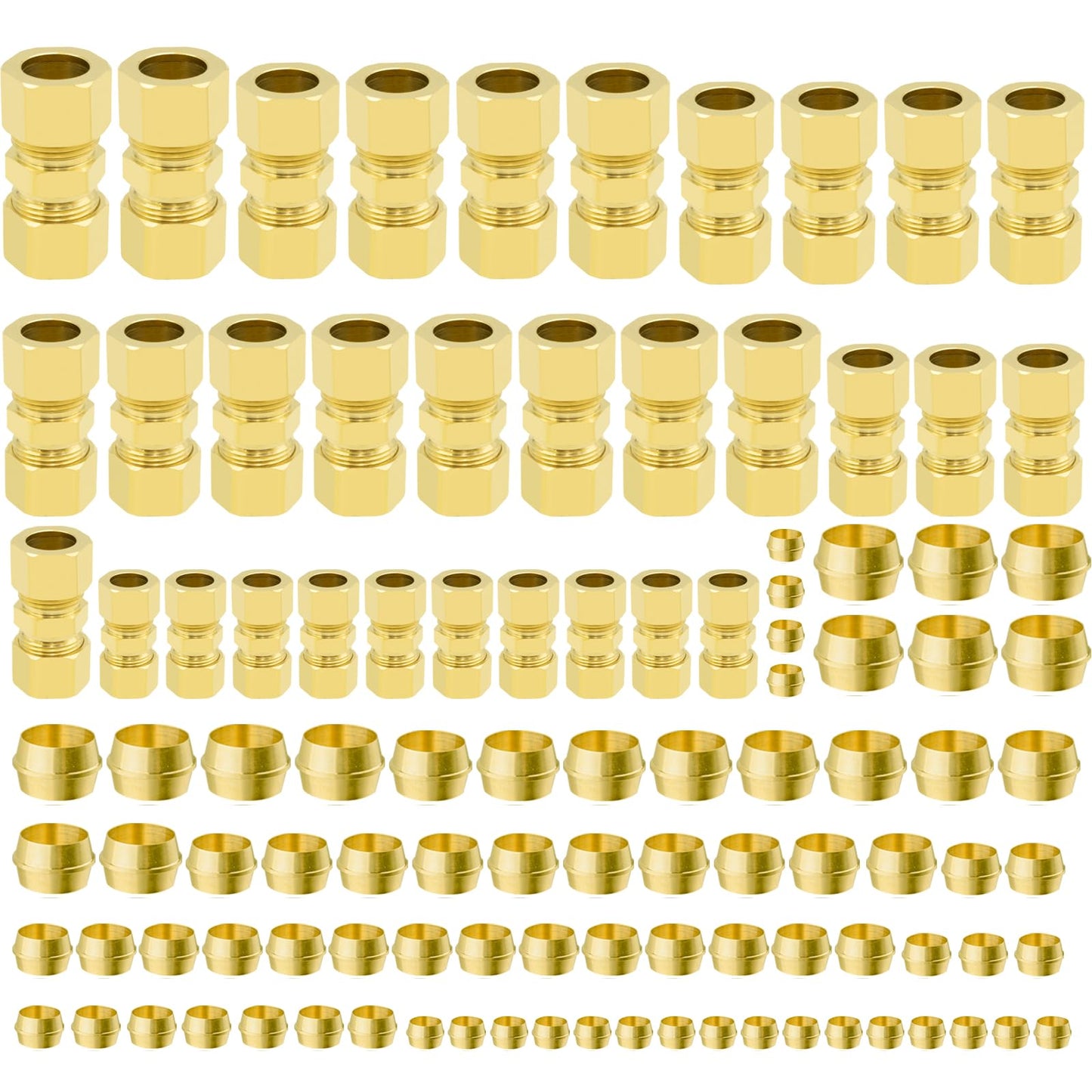 108pcs Brass Compression Tube Pipe Fittings Assortment Kit, 1/8" 3/16" 1/4" 3/8" 5/16" 1/2" OD Compression Union Connector & Compression Sleeves Ferrules