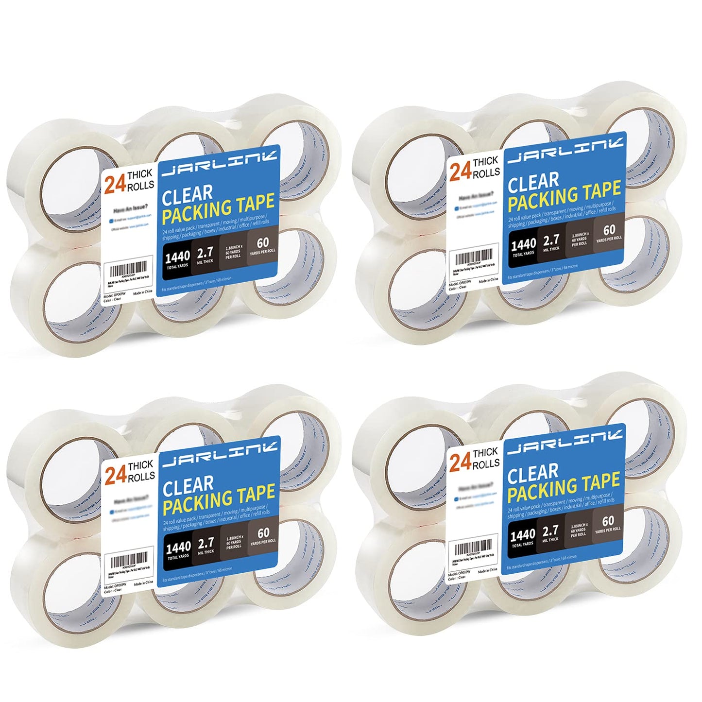 JARLINK Clear Packing Tape (24 Rolls), Heavy Duty Packaging Tape for Shipping Packaging Moving Sealing, 2.7mil Thick, 1.88 inches Wide, 60 Yards Per Roll, 1440 Total Yards