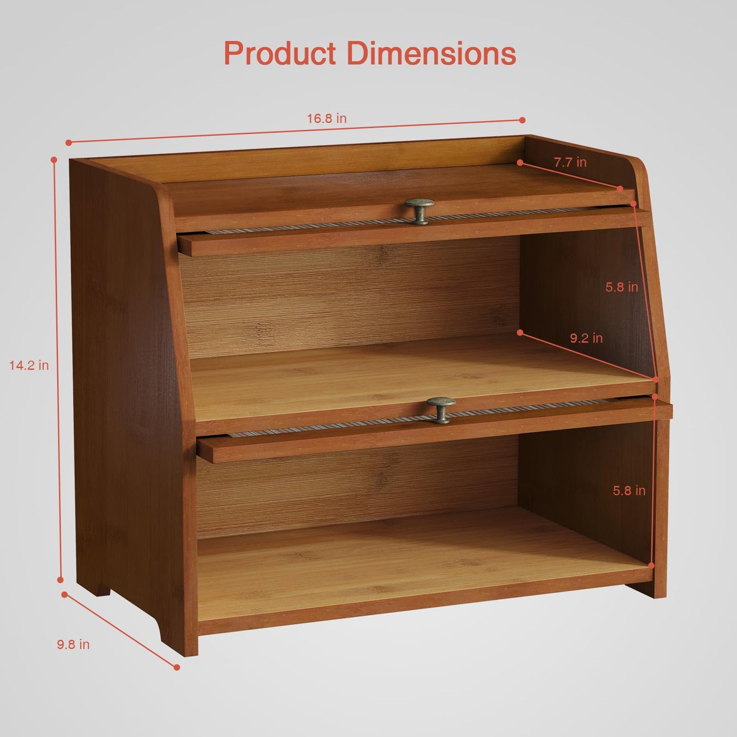 Goozii Wooden Bread Box for Kitchen Countertop, Dark Wood Bread Storage Container for Homemade Bread, 2 Tier Roll Top Breadbox Holder Keeper for Sourdough Loaf Storage (Walnut Brown)