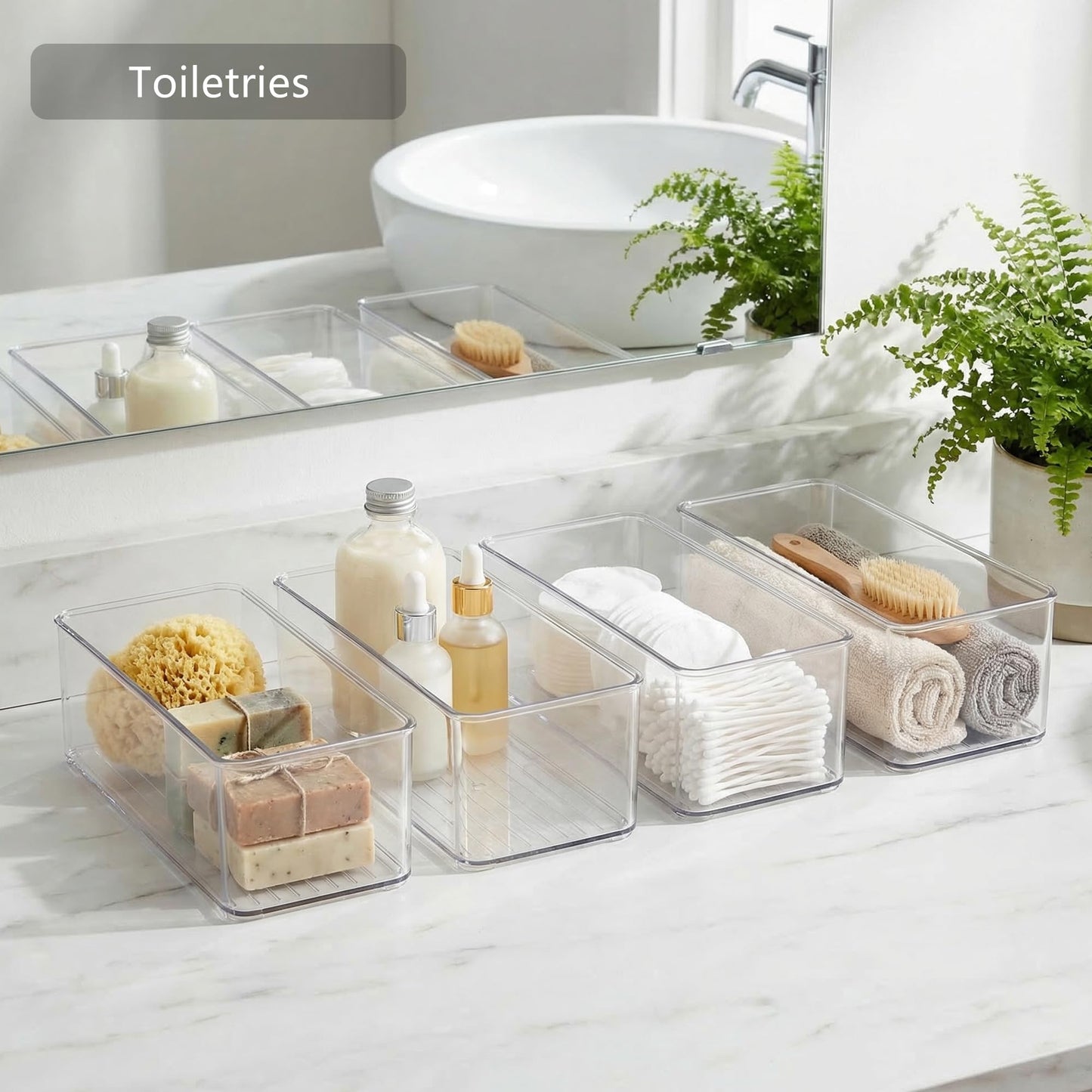 Qilinba 8 PACK Drawer Organizer Bins Bathroom Deep Drawer Silverware Organizers Clear Stackable Storage Bins for Vanity, Pantry, Office, Cabinet, Kitchen Counter Organization and Storage
