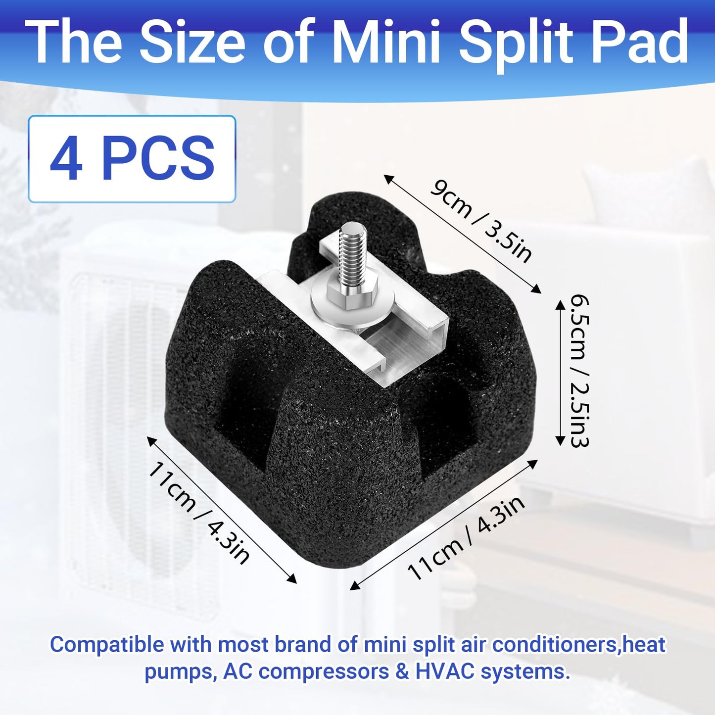 TZKQ 4 Pack Mini Split Floor Mount Base | Air Conditioner Base for 7,000–60,000 BTU | Anti-Vibration Mini Split Base, UV & Waterproof Condenser Support for Outdoor HVAC Units