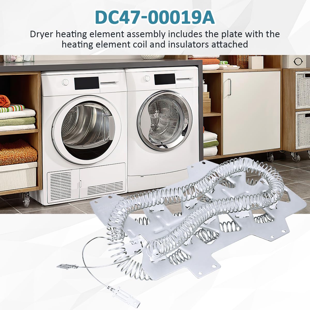 Heating Element for Samsung Dryer, Dryer Heating Element DC47-00019A Replacement for Samsung DV42H5000EW/A3, DV448AEP/XAA, DV456EWHDWR/AA, DV330AEB/XAA Dryers