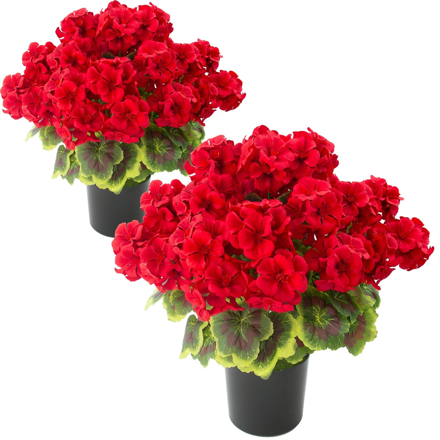 lovemoon 2 Pcs Geranium Potted Artificial Flowers, 19" Fake Geraniums Plants UV Resistant Silk Potted Plants for Outdoor Home Décor Office Porch Garden Decor (2, Red)