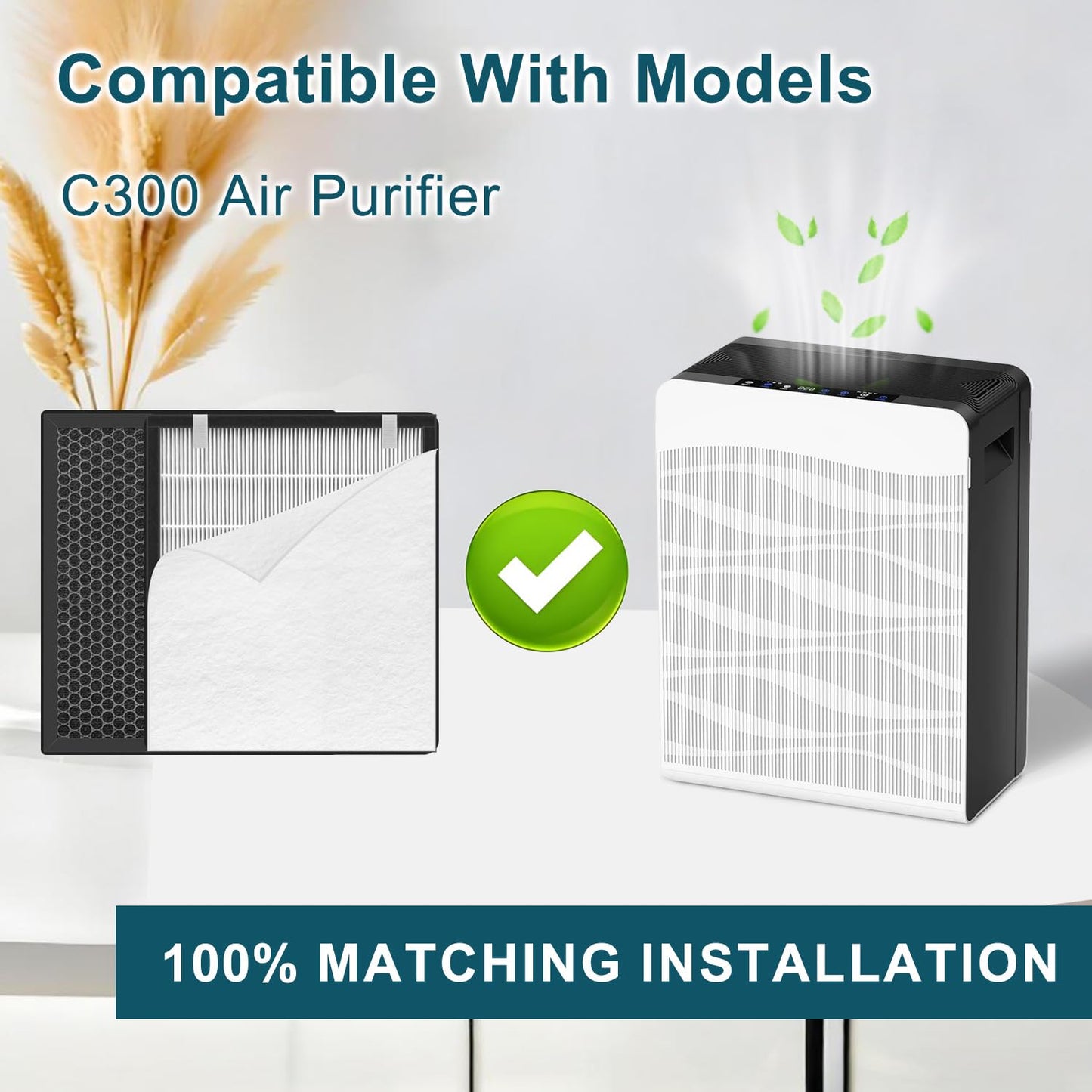 Molgoc 4-Pack Replacement filter for Air Purifier,Compatible with Mooka C300 Air Purifier,H13 True HEPA and Deodorization Activated Carbon Filter Combo + Extra Enhanced Pre-Filter.