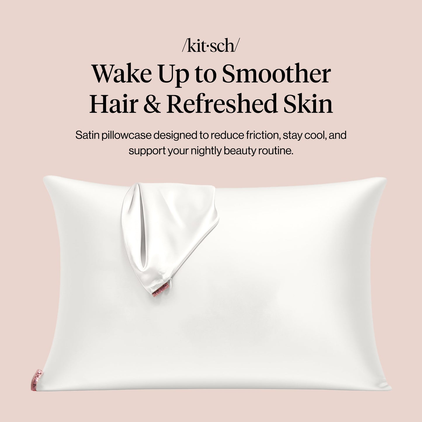 Kitsch Satin Pillowcase with Zipper for Hair & Skin - Softer Than Silk Pillow Cases, Smooth Cooling Satin Pillow Case, Wrinkle-Free, Machine Washable - Pillow Cases Standard Size (19x26), Ivory 2pcs