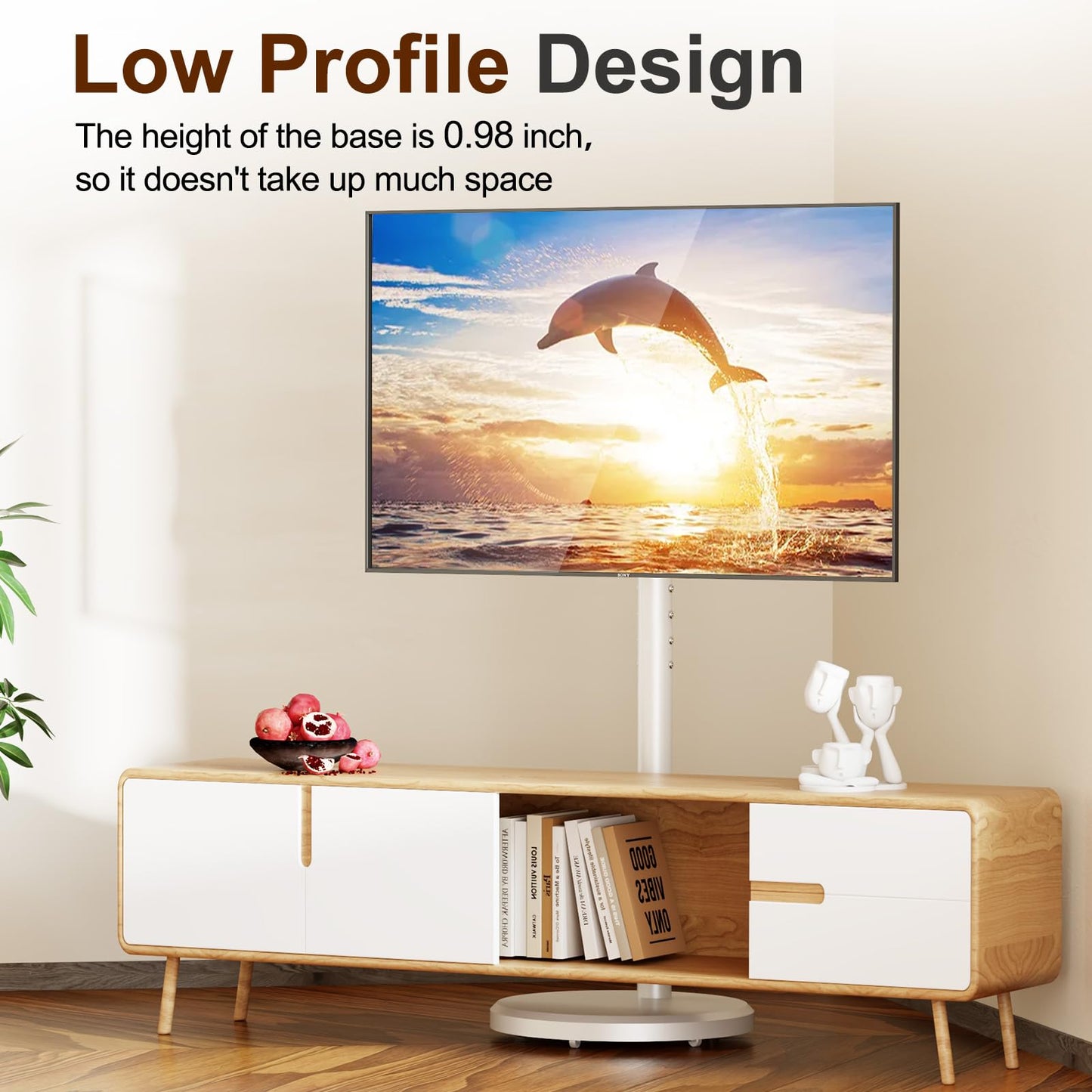 Hovadova Mobile TV Cart Rolling TV Stand for 10-46 Inch Flat/Curved Screen Up to 88lbs, Height Adjustable Portable TV Cart with Tilting and Rotating, TV Stand with Wheels, Max VESA 200x200mm (White)