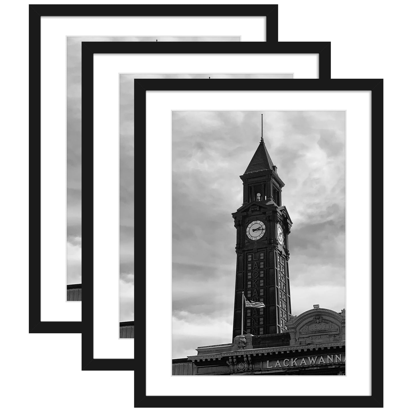 Wiscet 20x27 Picture Frame Set of 3, Display Pictures 16x24 with Mat or 20 x 27 Poster Frame without Mat, Wall Gallery Photo Frames, Black