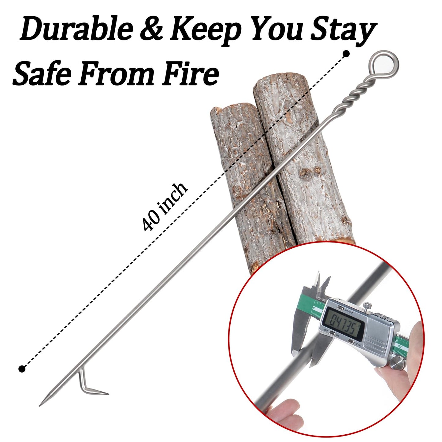 Fire Poker for Fire Pit Outdoor 40in Twisted Rope Design 316 Stainless Steels Fireplace Poker for Fire Pit, Handmade Fire Pit Poker for Firewood Log Coals Campfire Wood Stove, Outdoor and Indoor Use