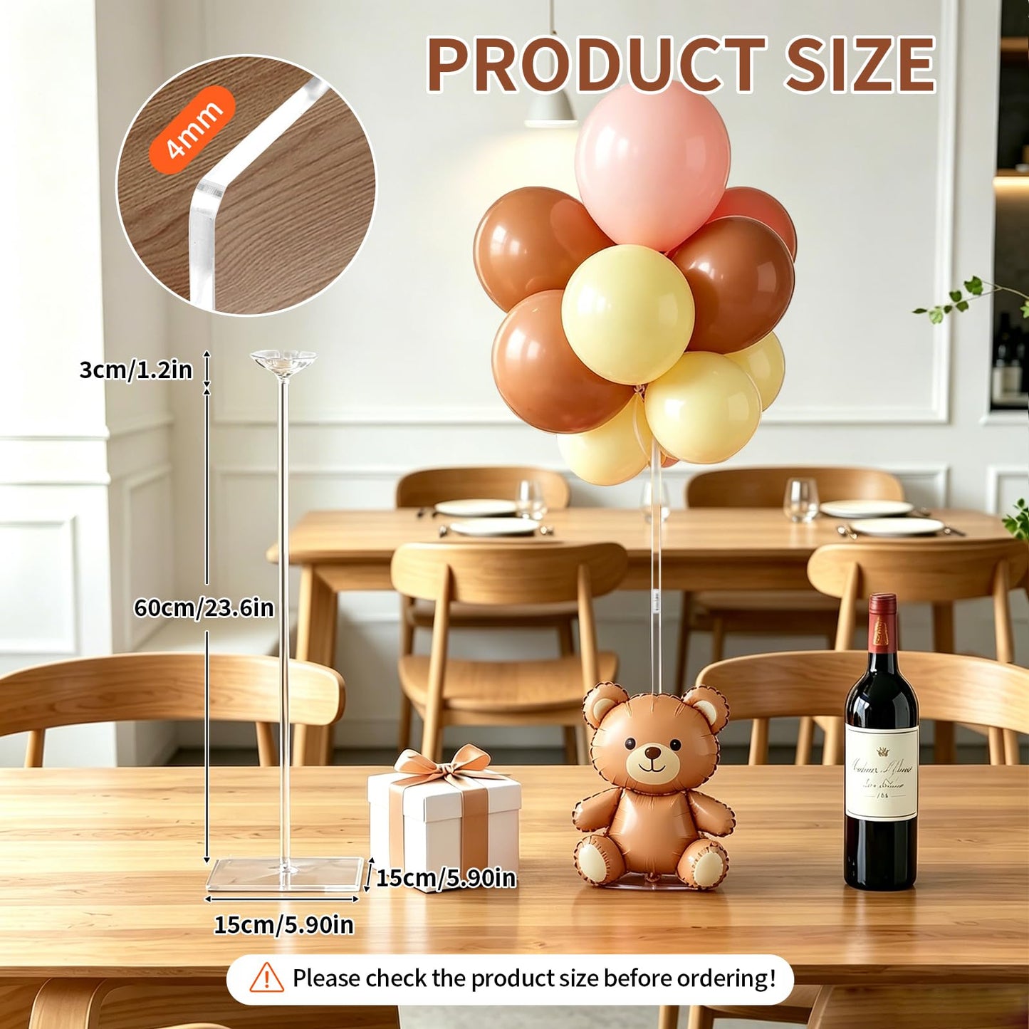 HONTUU 12 Pack Clear Acrylic Balloon Stand Kit, 23.6 Inch Reusable Balloon Sticks Holder With Base Perfect for Tabletop Centerpiece Party Event Decorations (23.6" 12 Pack)
