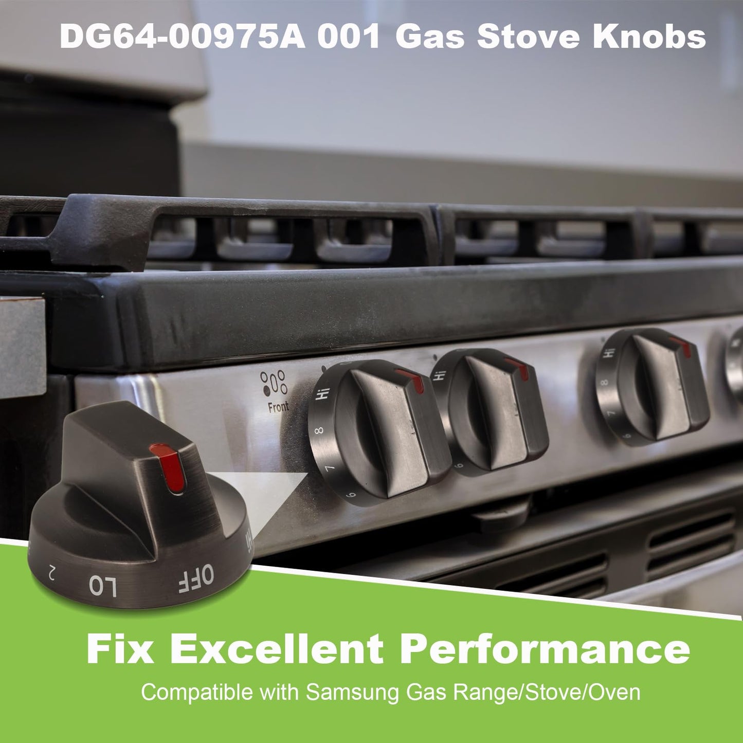 HLZDS DG64-00975A 001 Gas Stove Knobs Replacements, 5 Pack Metal Oven Knobs Compatible with Samsung NE/NX9000T NX60T8511SS/AA NX60BB871112AA NX60T8511SG/AA Gas Range Knobs etc