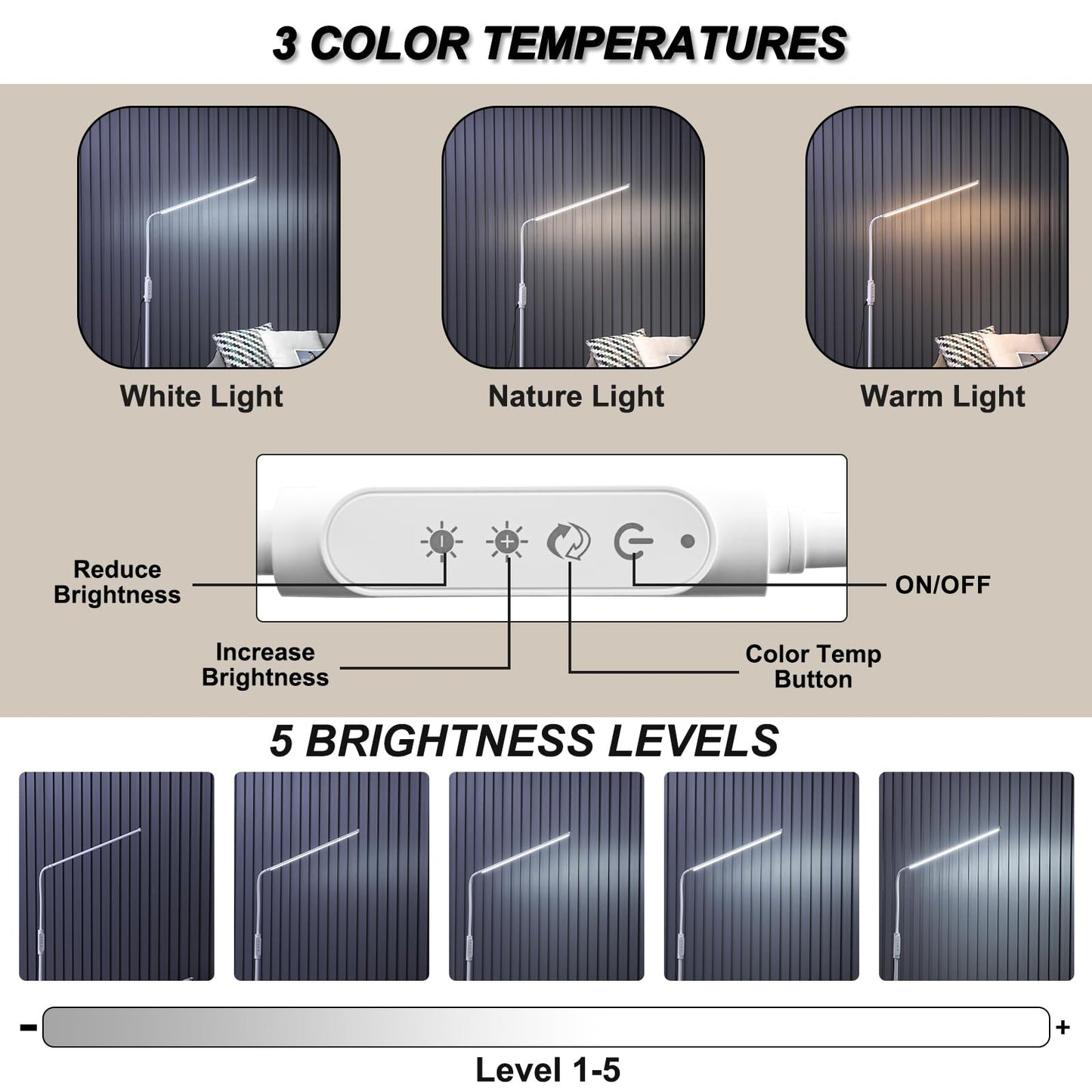 CGBE Extra-Long LED Lash Light: 23.6" Floor Lamps for Student Reading - 360° Adjustable Gooseneck Floor Light for Nail Technician - Touch Control Lash Lamp for Eyelashes