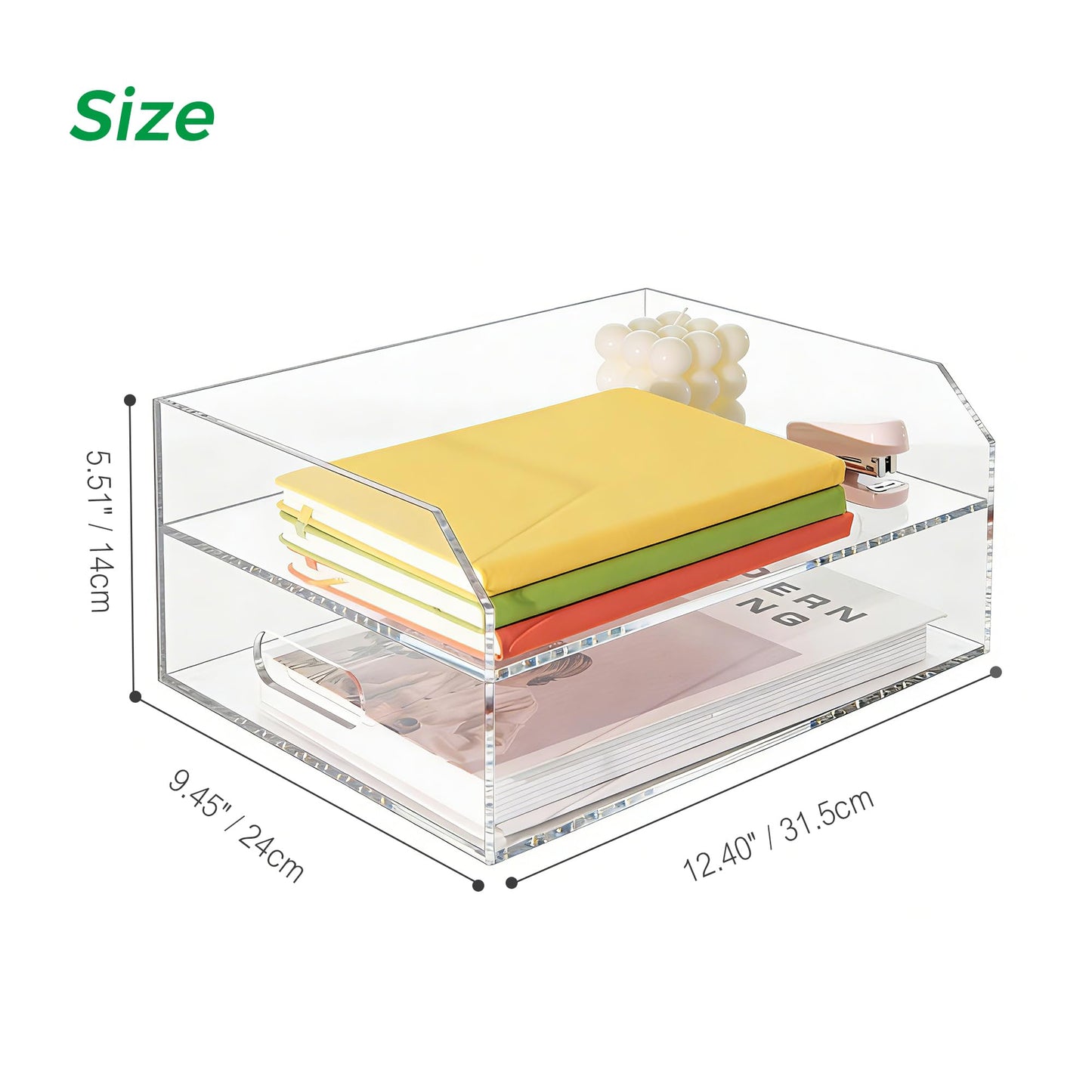 AIMOLLY Paper Tray Organizer for Desk, 2 Tier Acrylic Desk Organizers and Accessories, One-Piece Integrated A4 Paper Organizer with Handles, Crystal-Clear Letter Tray & Compact Office File Holder