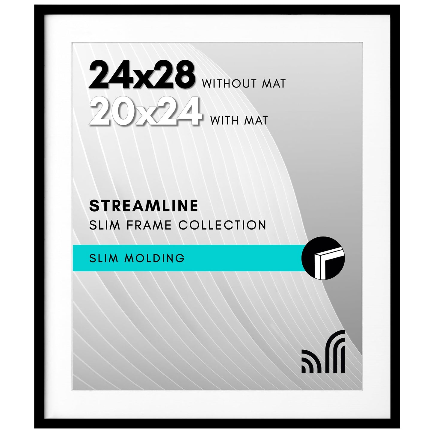 Americanflat 24x28 Picture Frame with Polished Plexiglass - Use as 20x24 Frame with Mat or Display 24x28 Photo Without Mat - Streamline Collection - Thin Border Picture Frames for Wall - Black