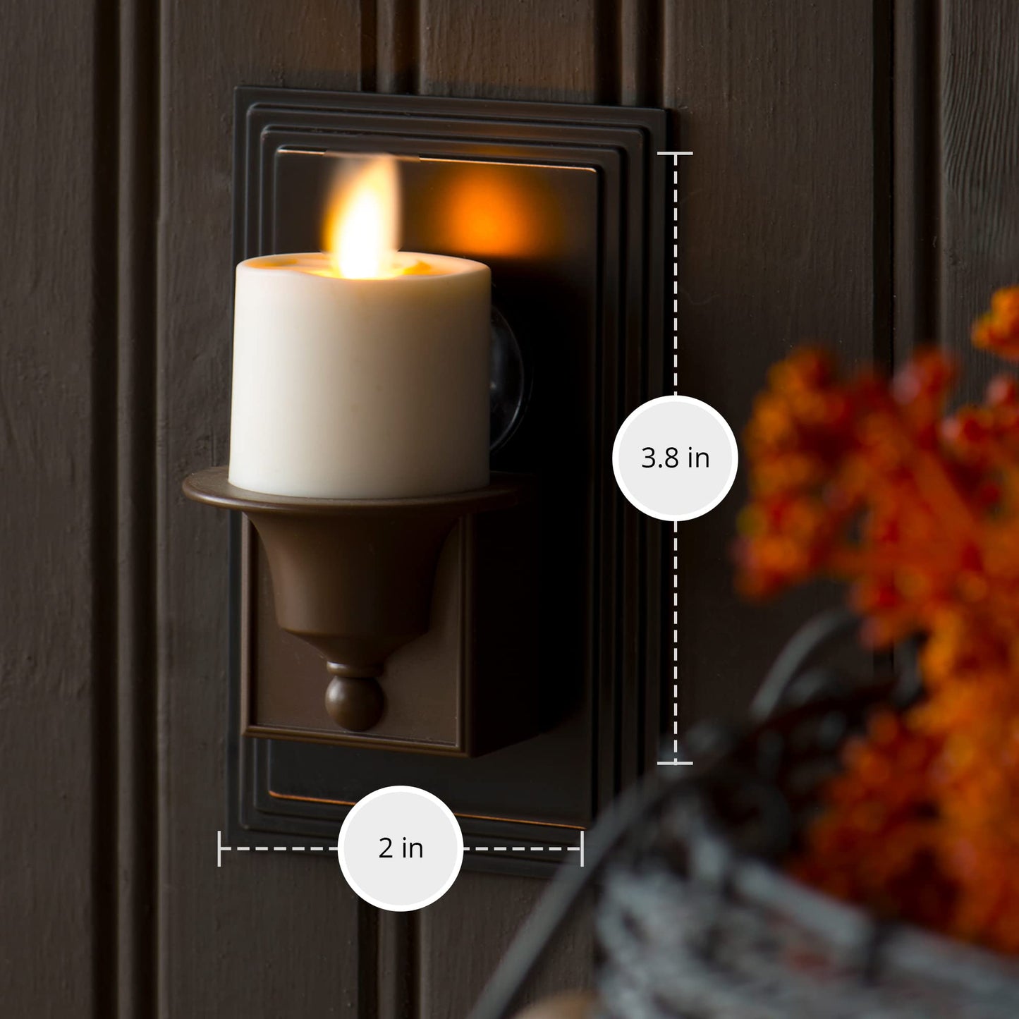 Luminara Flameless Candle Nightlight w/Dusk to Dawn Light Dark Auto Sensor, Bronze Wall Plug Indoor Night LED Light w/Real-Flame Effect Technology, Bathroom Bedroom Hallway, No Remote Needed