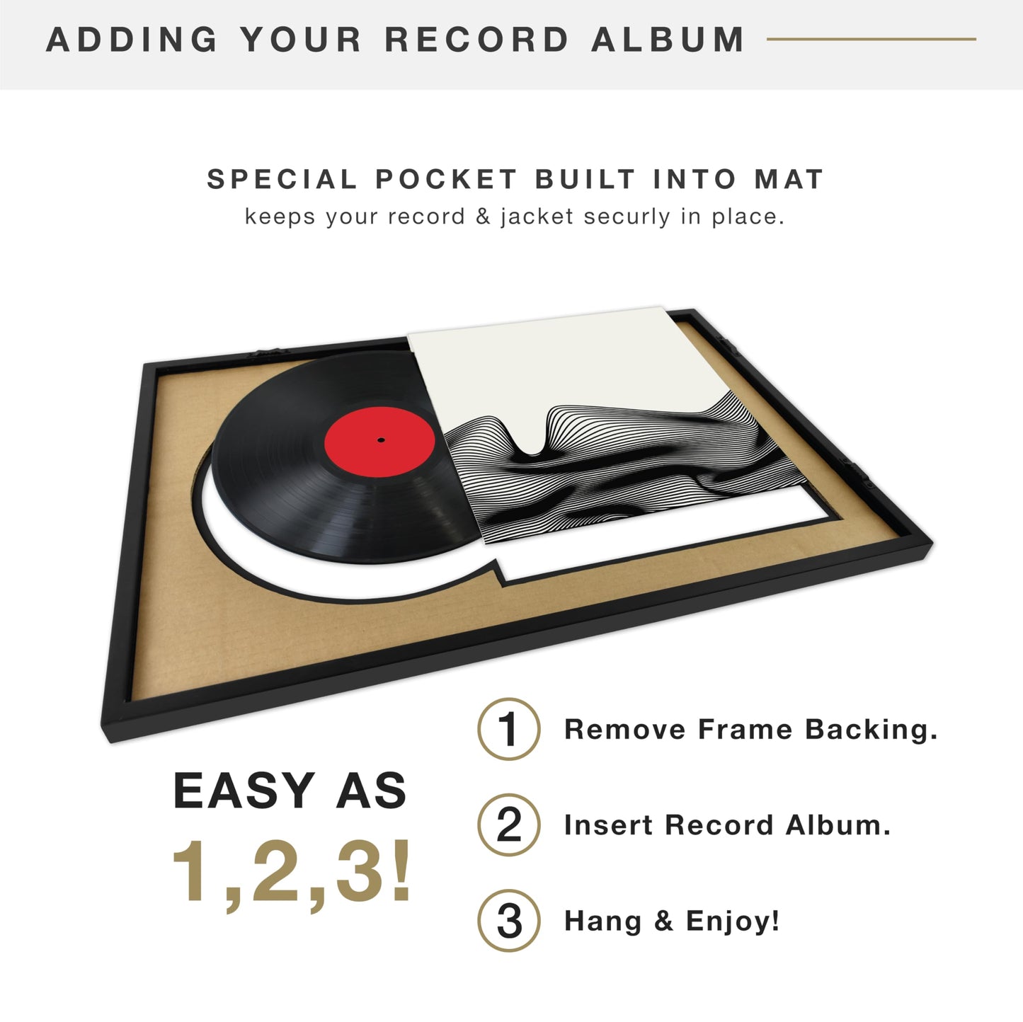 MCS Double Matte Record Album Frame, 16.5x25 Record Frame, Black Frame for LP Vinyl Record & Jacket Display with Black Matting (1-Pack)