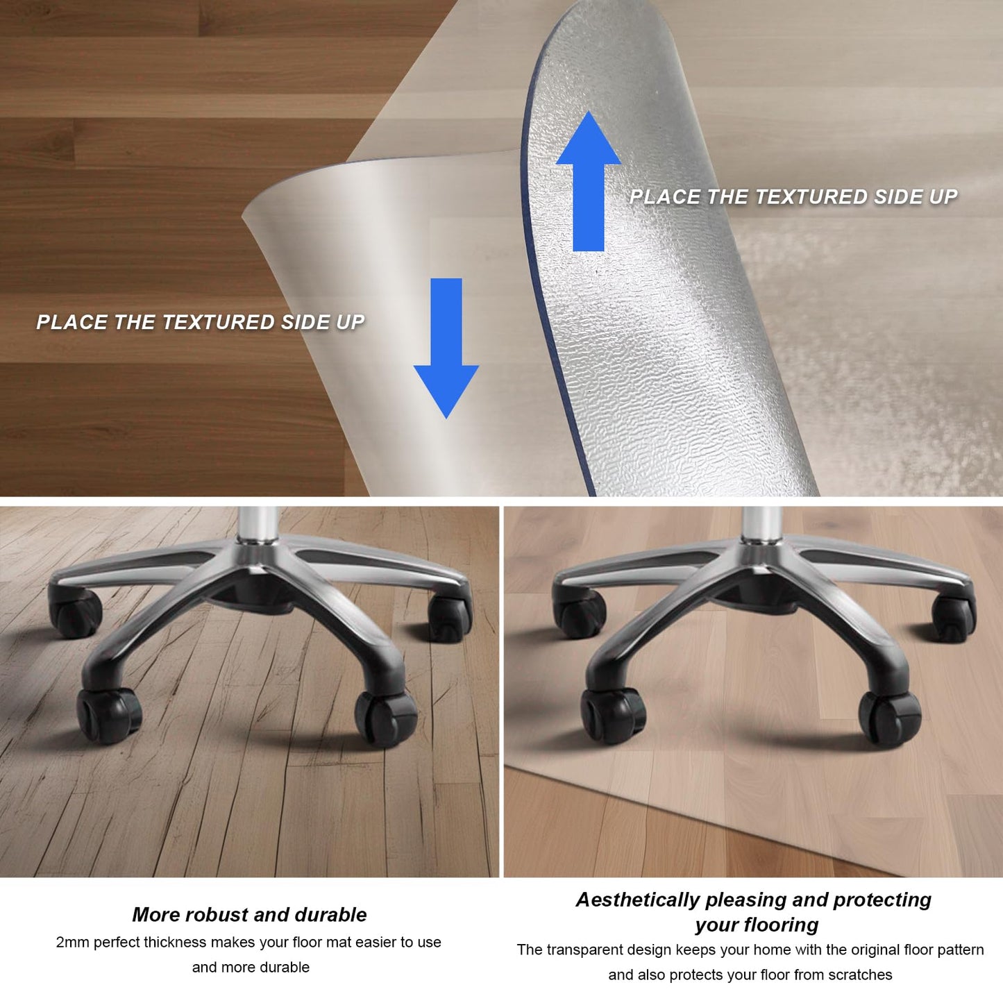 Azadx Chair Mat for Hardwood 60"x 48" Large Office Chair Mat for Hardwood Floors Protector Mat for Office Chair Easy Glide Rolling Plastic Clear Desk Computer Chair Mats for Home Offices