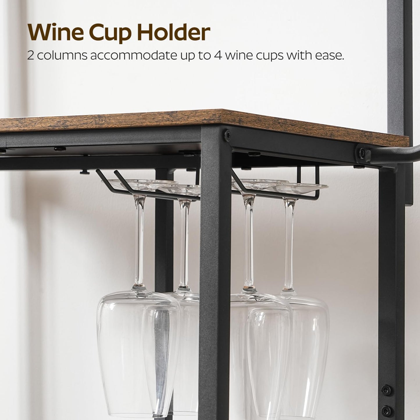 YATINEY Bakers Rack with Power Outlet, Microwave Stand with Paper Holder, Coffee Bar Station with Wine Glass Holder, 4-Tier Kitchen Storage Rack for Dining Room, Living Room, Rustic Brown HB02UBR